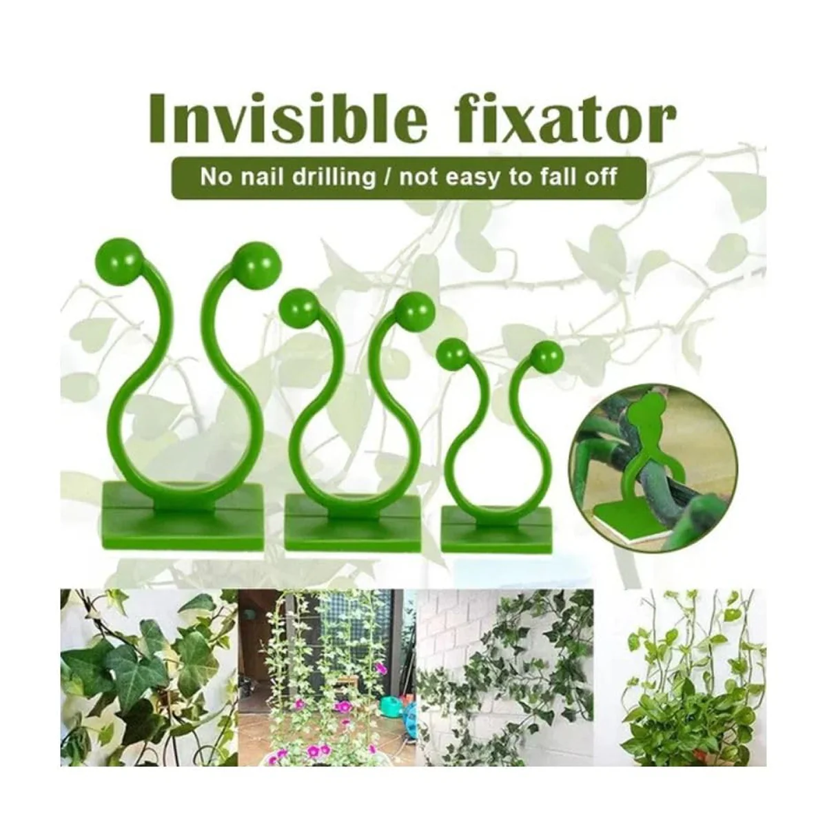 AM6863 30 Pcs-Adhesive Plant Climbing Fixing Clips - Green Vine Wall Holders - Image 4