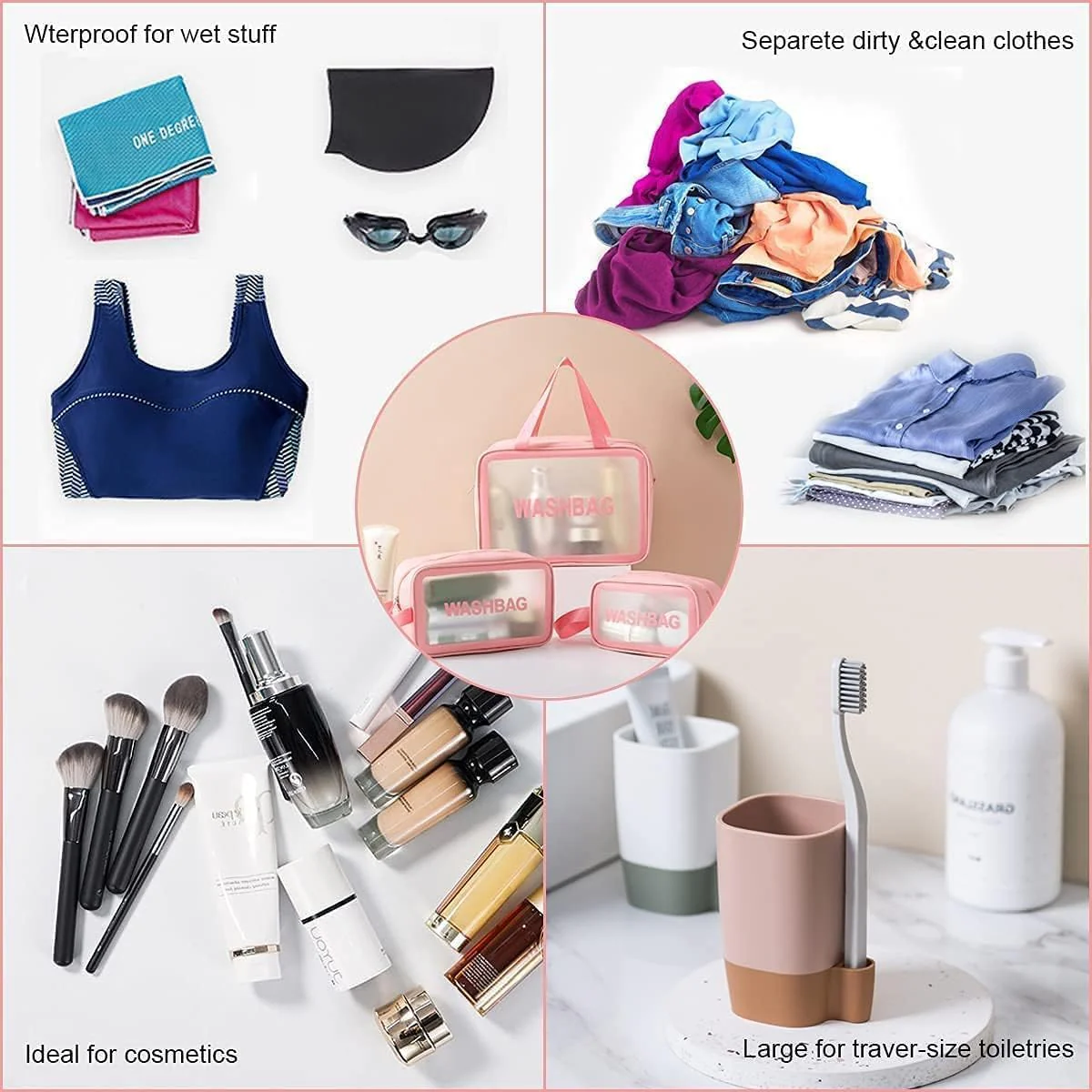 AM6921 Portable Transparent Cosmetic Travel Pouch Set Resistant Makeup Storage Bags - Image 3
