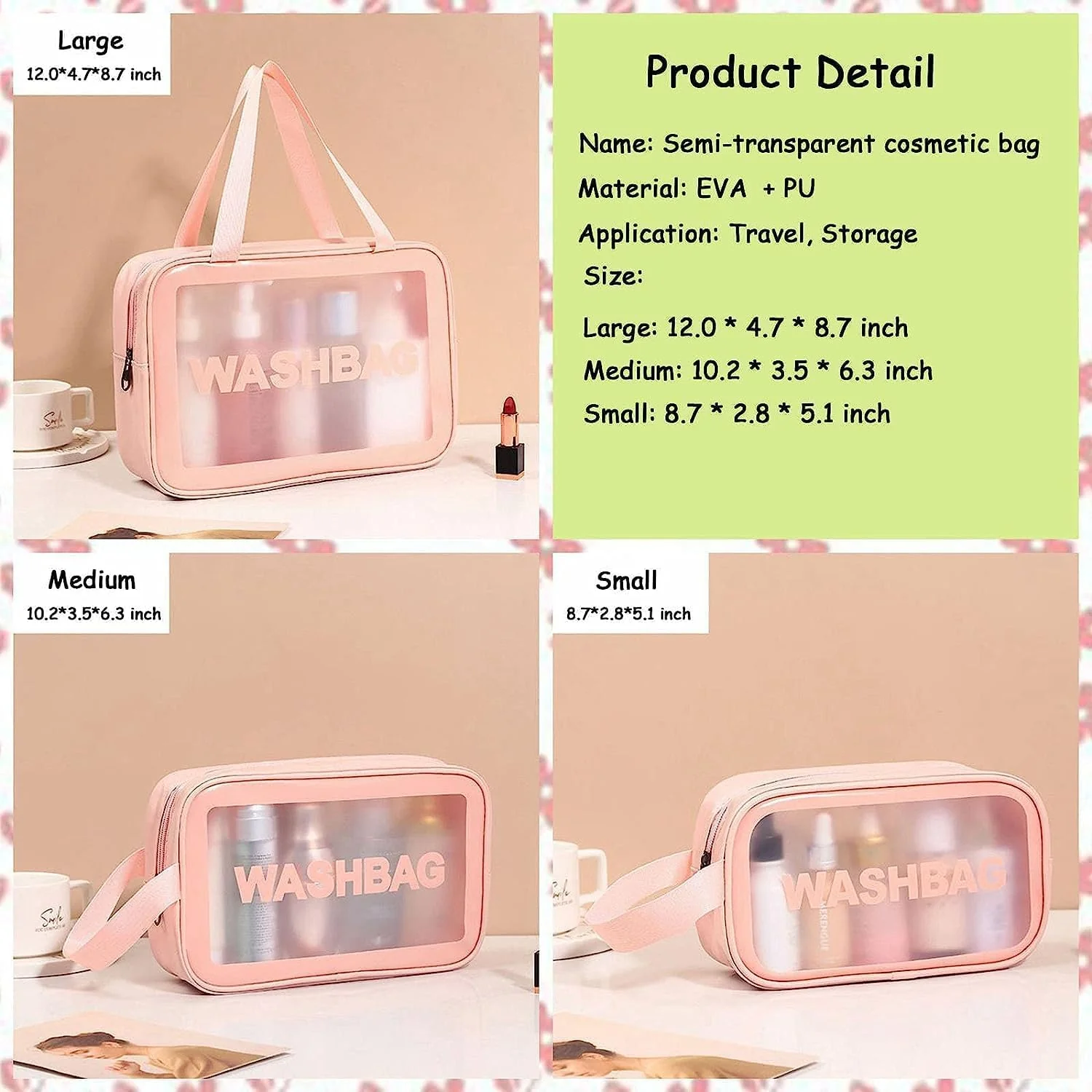 AM6921 Portable Transparent Cosmetic Travel Pouch Set Resistant Makeup Storage Bags - Image 6