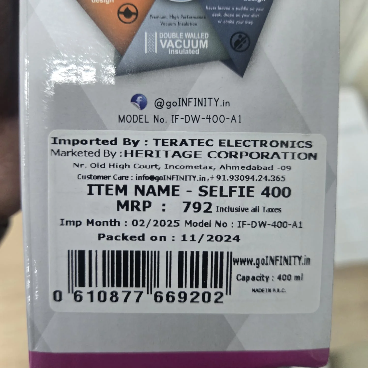 AM7049 Infinity Selfie Stainless Steel Water Bottle 400ml - Image 3