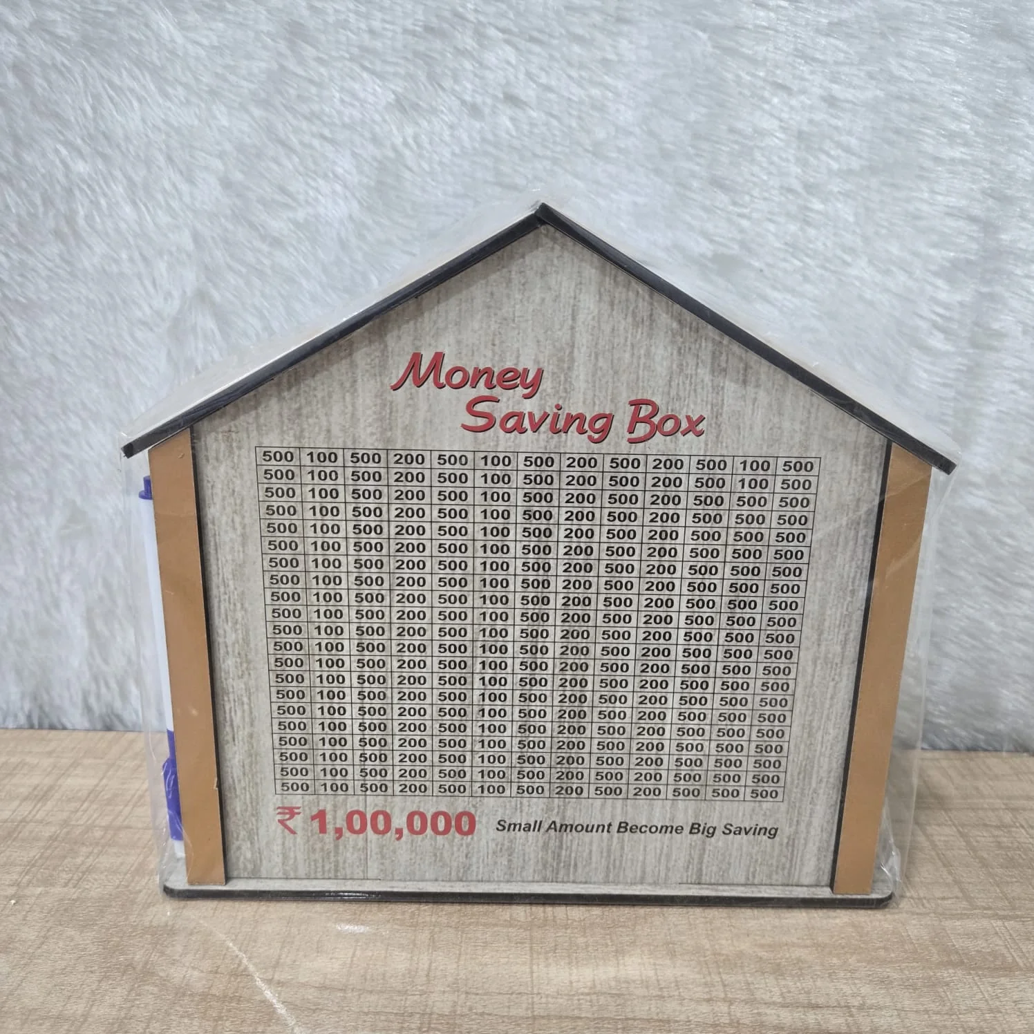 AM7062 House-Shaped Wooden Money Saving Box with ₹1,00,000 Savings Goal Tracker - Image 2