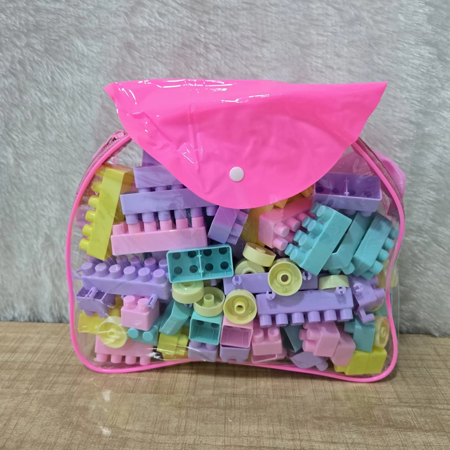 AM7065 Macaron Pastel Building Blocks Set (72+ Pieces) in Portable Pink Carry Bag - Image 4