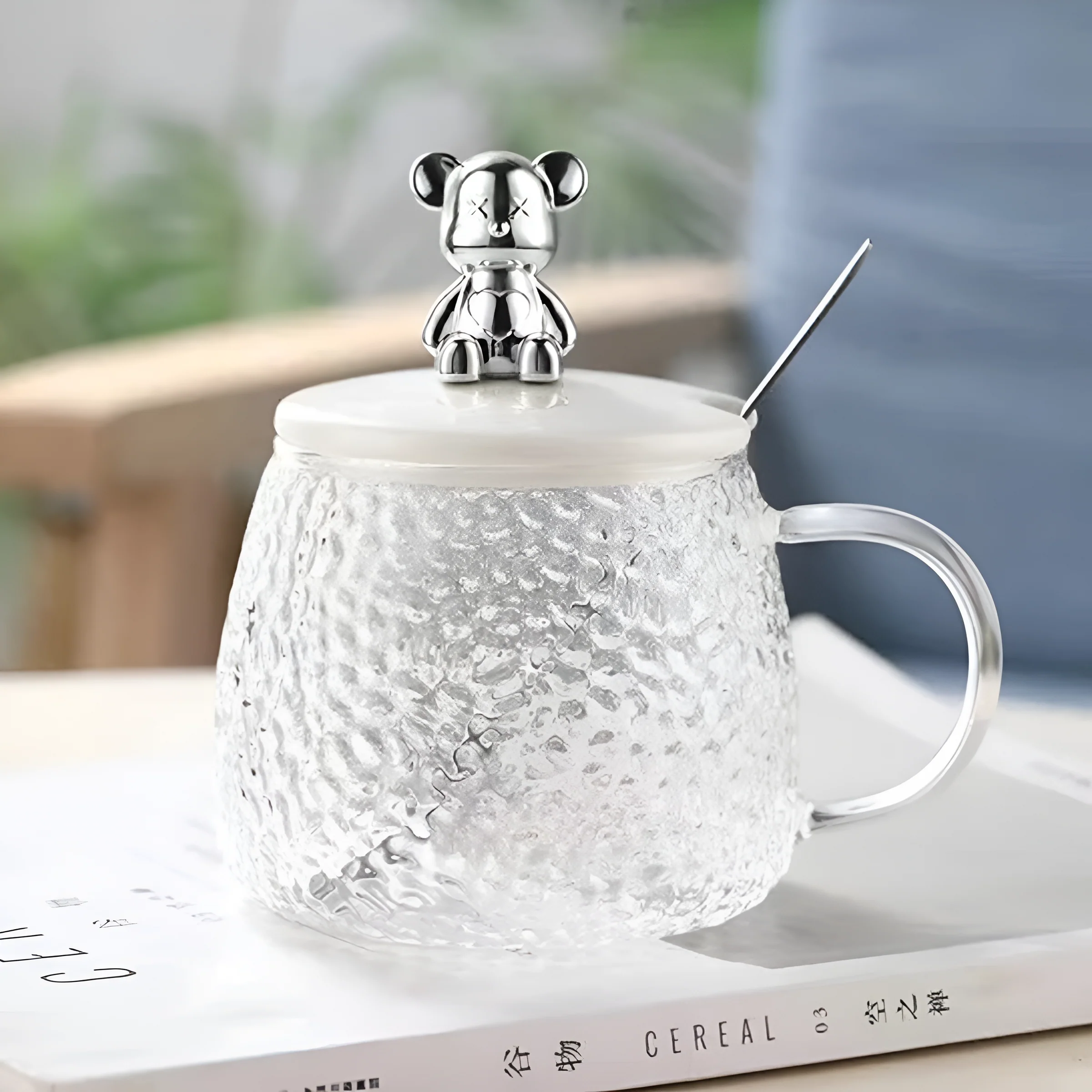 AM7133 Glass Tea Coffee Mug with White Teddy Bear Handle Heat-Resistant Tea Cup - Image 3