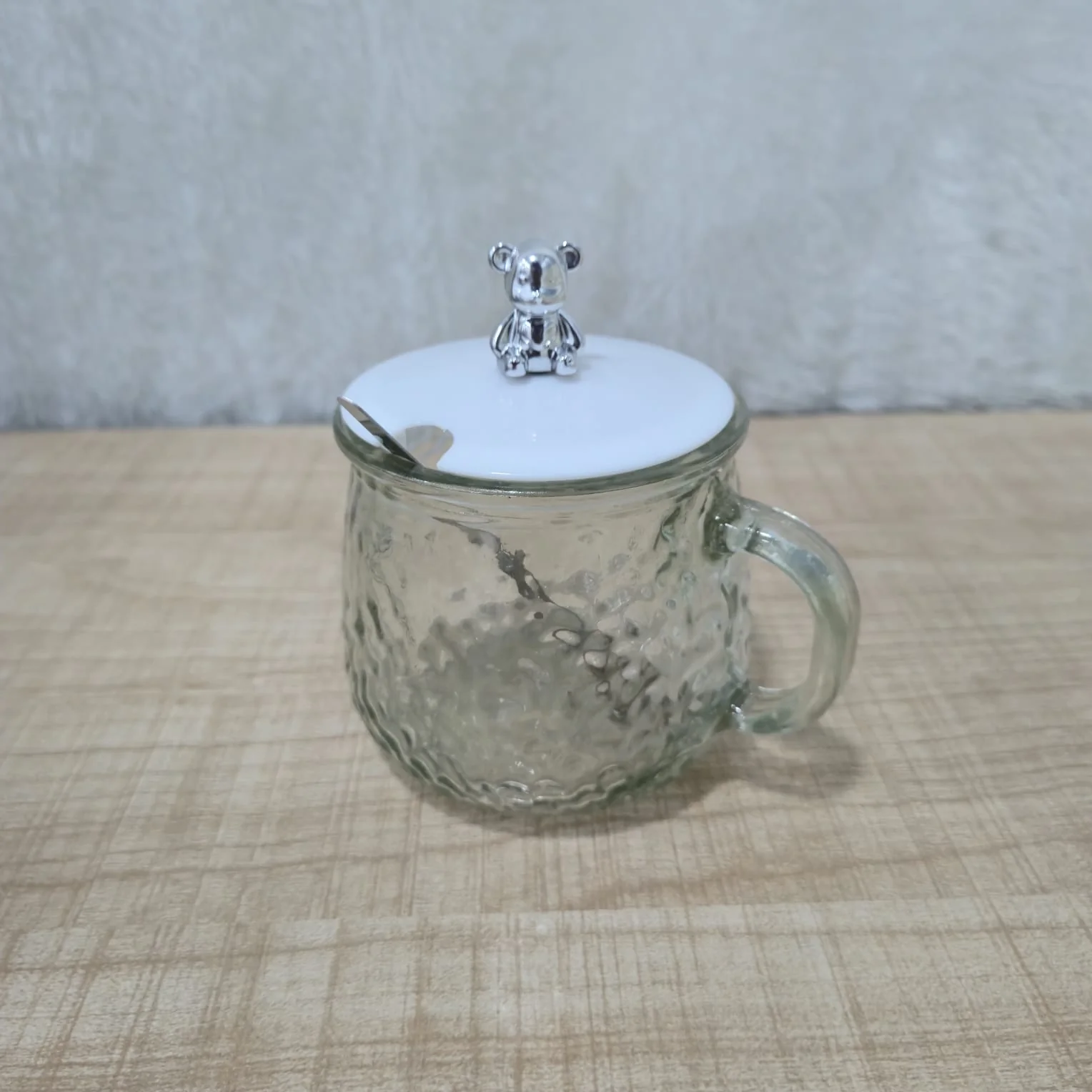 AM7133 Glass Tea Coffee Mug with White Teddy Bear Handle Heat-Resistant Tea Cup - Image 7