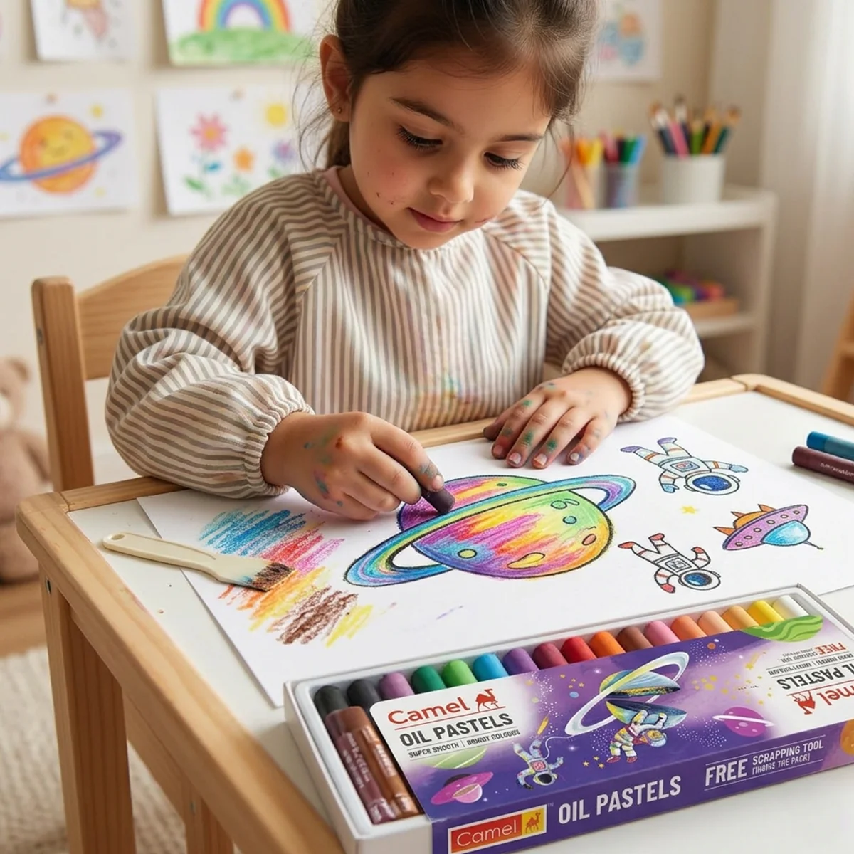 AM7196 Camel Oil Pastels Set (15 Assorted Shades) with Free Scraping Tool - Image 2