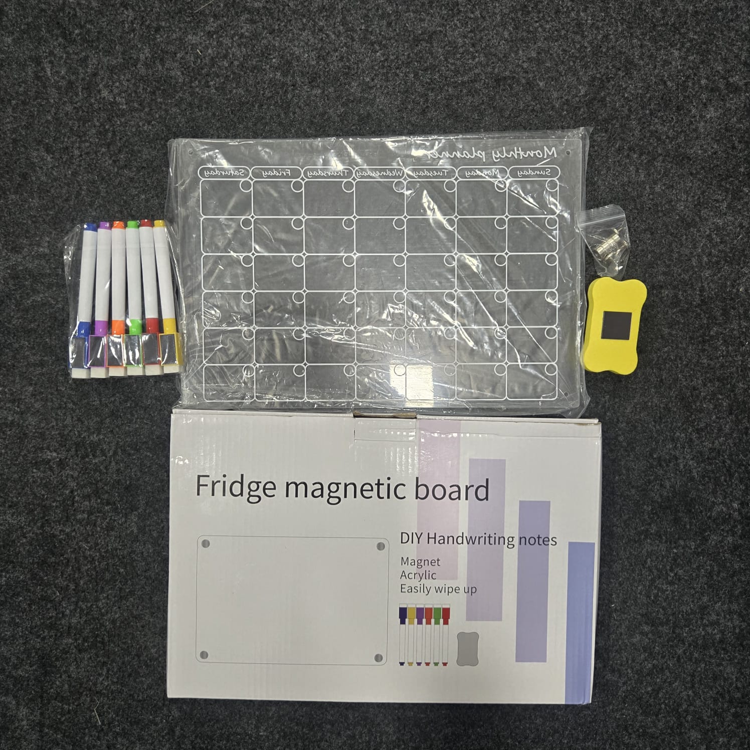 AM7224 Magnetic Acrylic Monthly Planner Fridge Calendar Set with Colorful Markers - Image 3