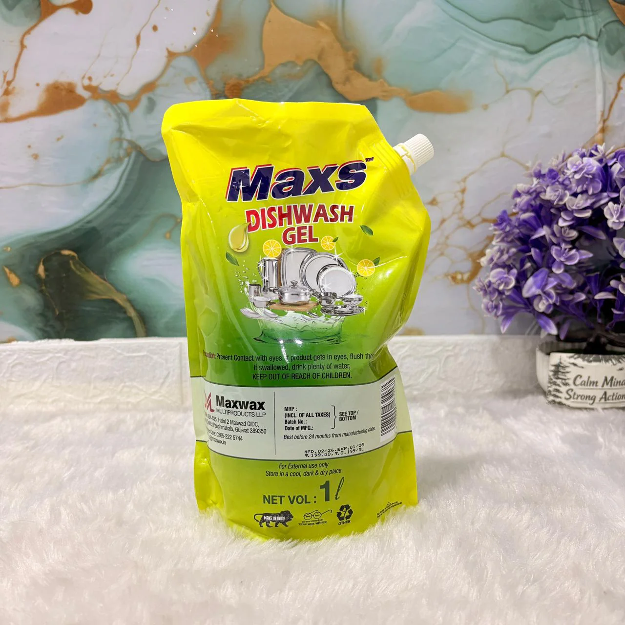 AM7265 Maxs Dishwash Gel with Power of Lemons - 1 Ltr Refill Pouch - Image 2