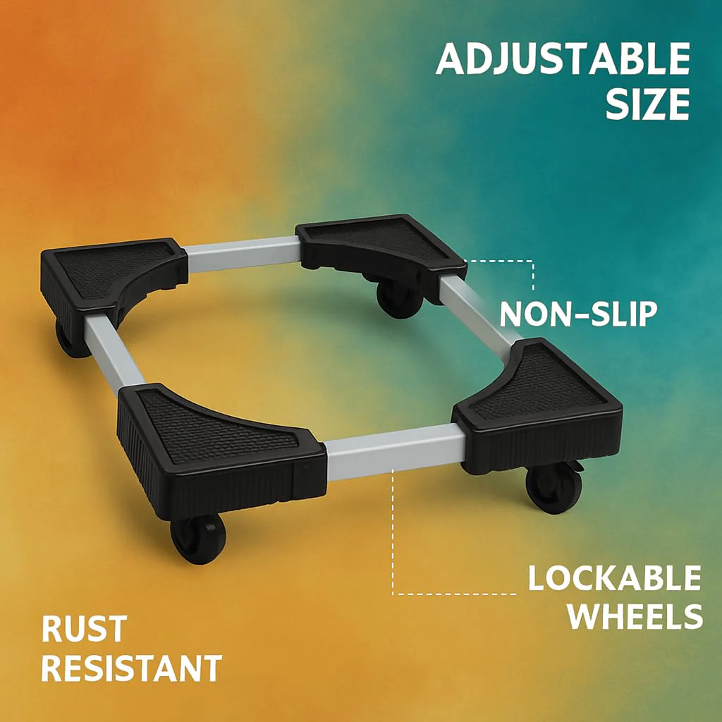 AM7266 Heavy-Duty Adjustable Washing Machine & Refrigerator Stand with Rotatable Wheels - Image 4