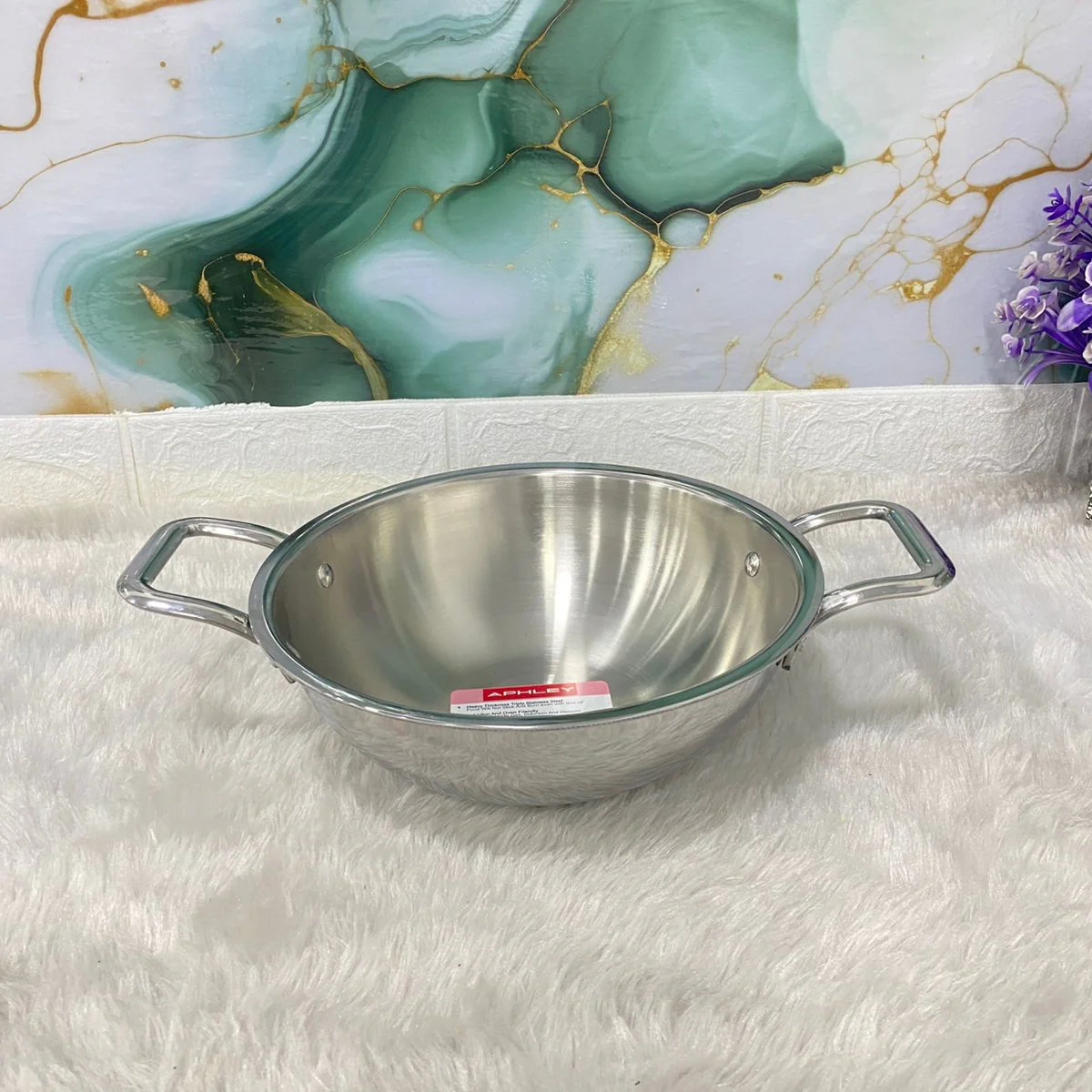AM7290 Tri-Ply Stainless Steel Heavy Duty Kadai with Stay-Cool Handles - 22cm - Image 2