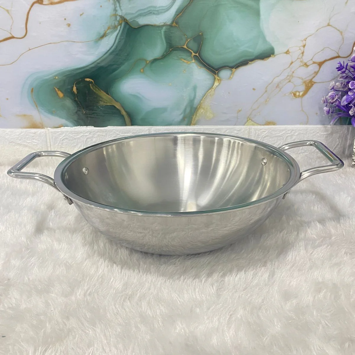AM7293 Tri-Ply Stainless Steel Heavy Duty Kadai with Stay-Cool Handles - 28cm - Image 2