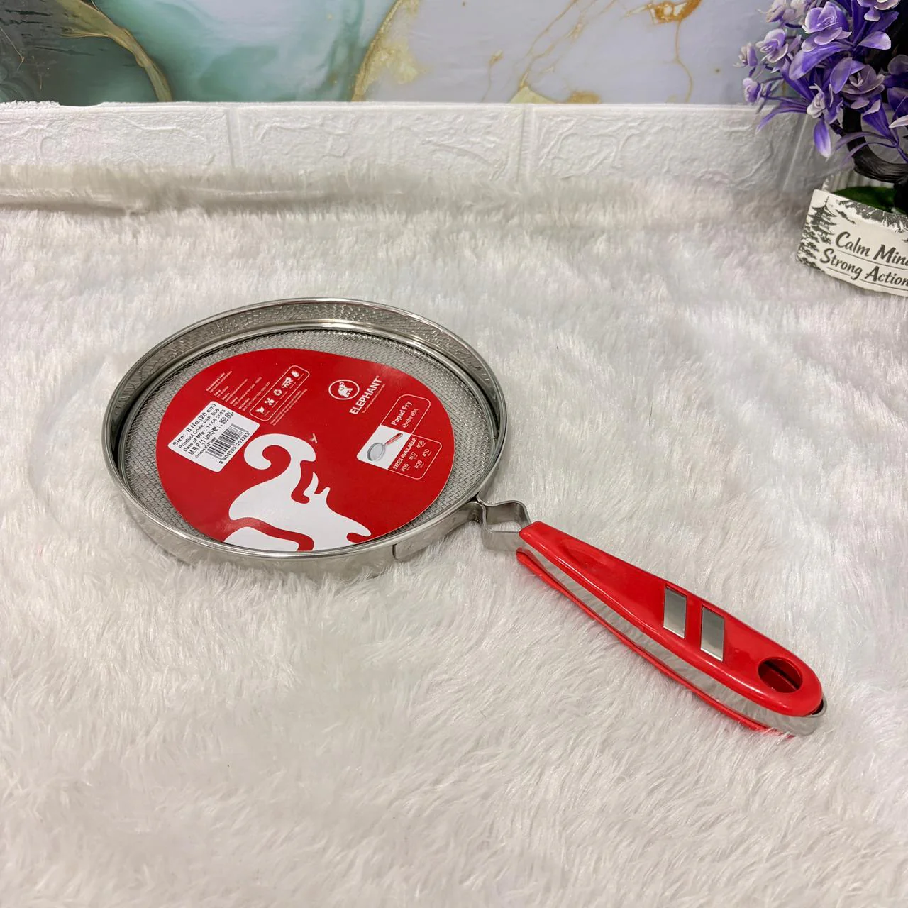 AM7341 Elephant Stainless Steel Papad Fryer & Roaster Jali with Red Handle (20 cm) - Image 3