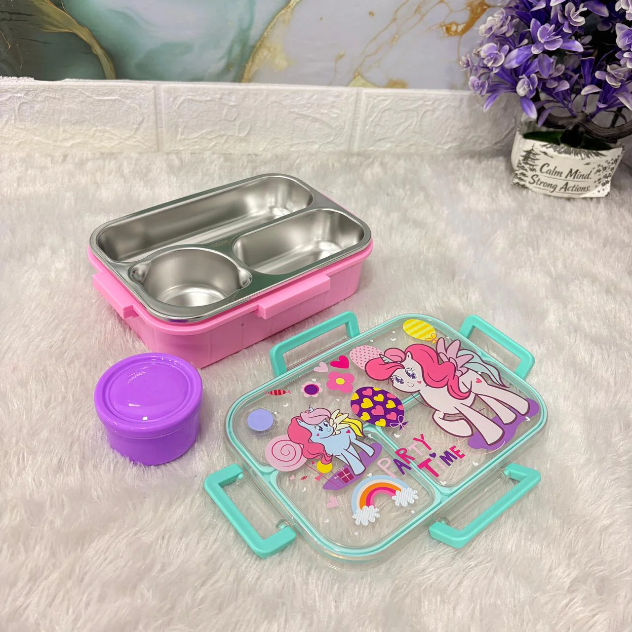 AM7372 JC Kids’ Stainless Steel 3-Compartment Insulated Lunch Box with Unicorn Theme - Image 3