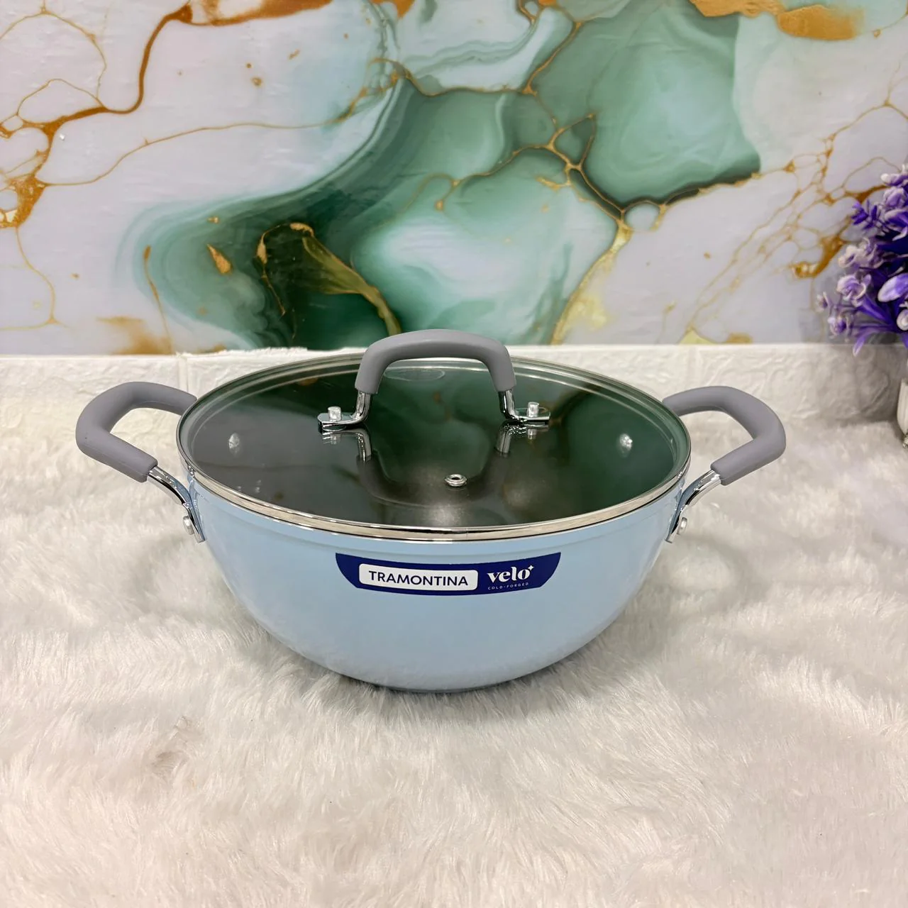 AM7387 Tramontina Velo 24 cm Forged Deep Kadai with Glass Lid - [Sea] - Image 3