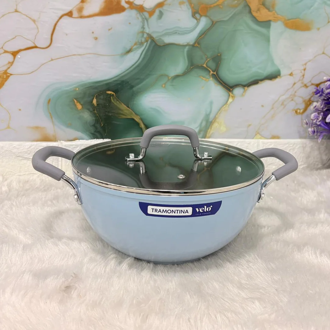 AM7387 Tramontina Velo 24 cm Forged Deep Kadai with Glass Lid - [Sea] - Image 4