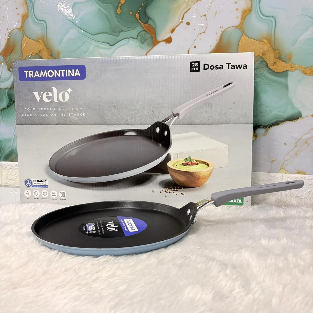 AM7394 Tramontina Velo 28 cm Cold-Forged Induction Dosa Tawa (Sea) - Image 2