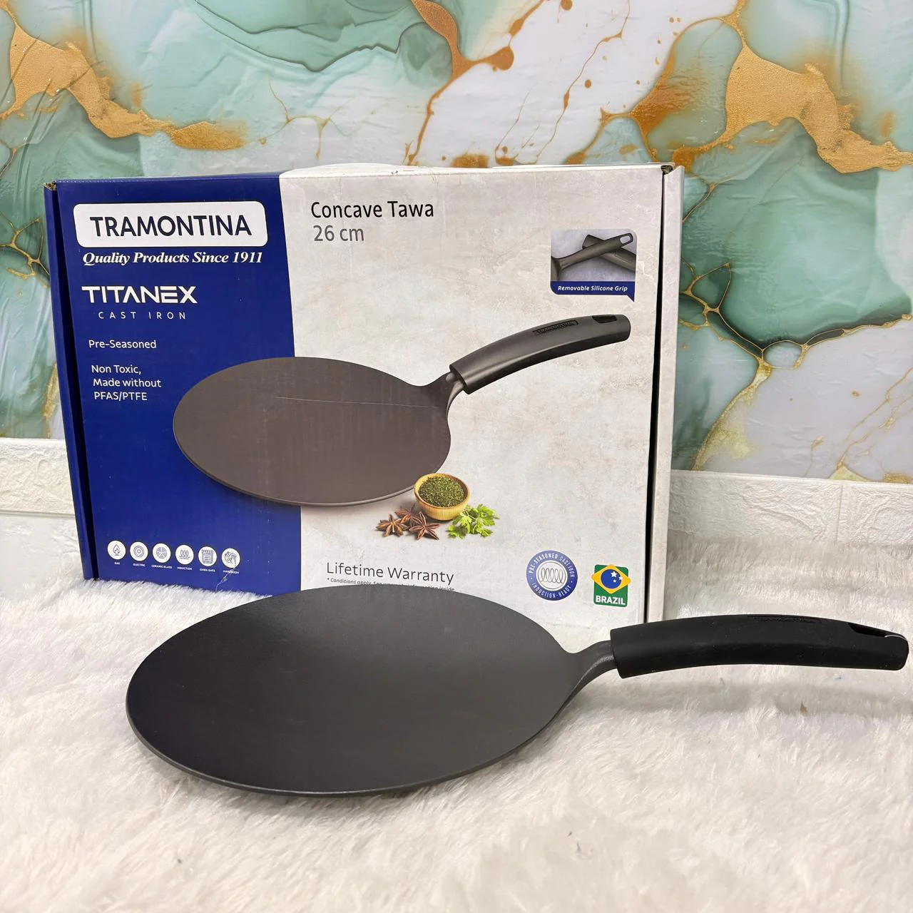 AM7401 Tramontina TITANEX 26cm Pre-Seasoned Cast Iron Concave Tawa - Image 2
