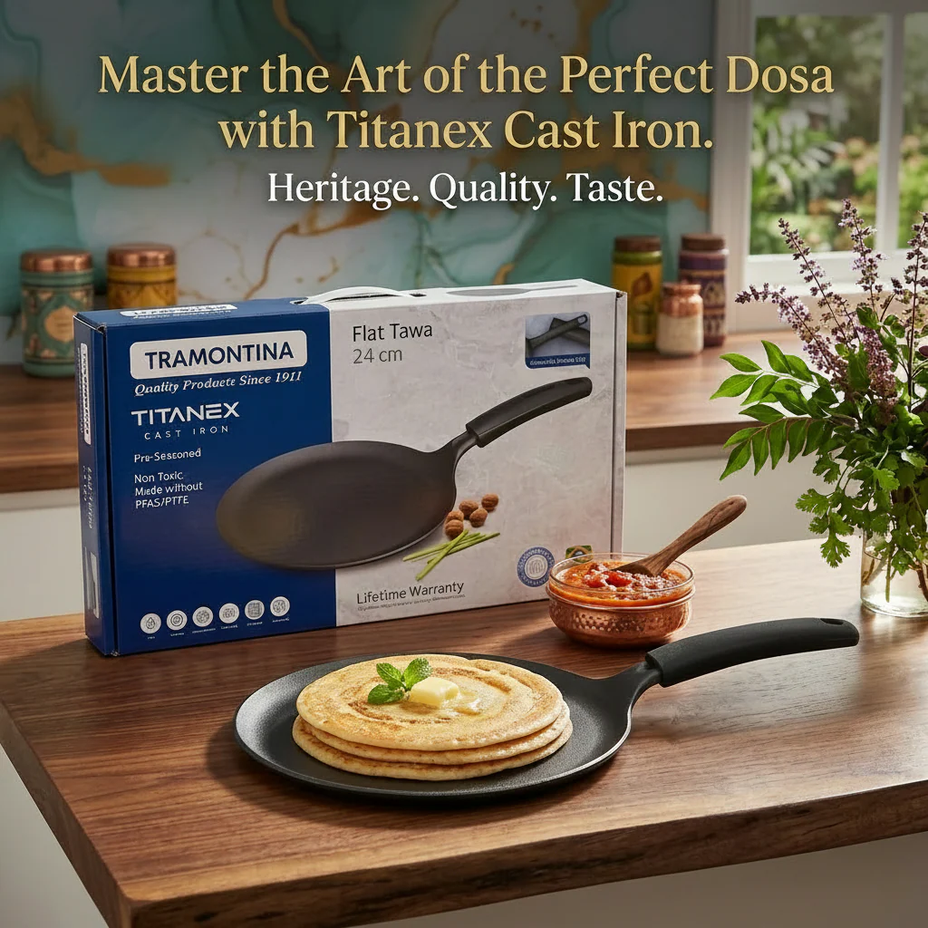AM7402 Tramontina TITANEX Pre-Seasoned Cast Iron Dosa Tawa - 24 cm