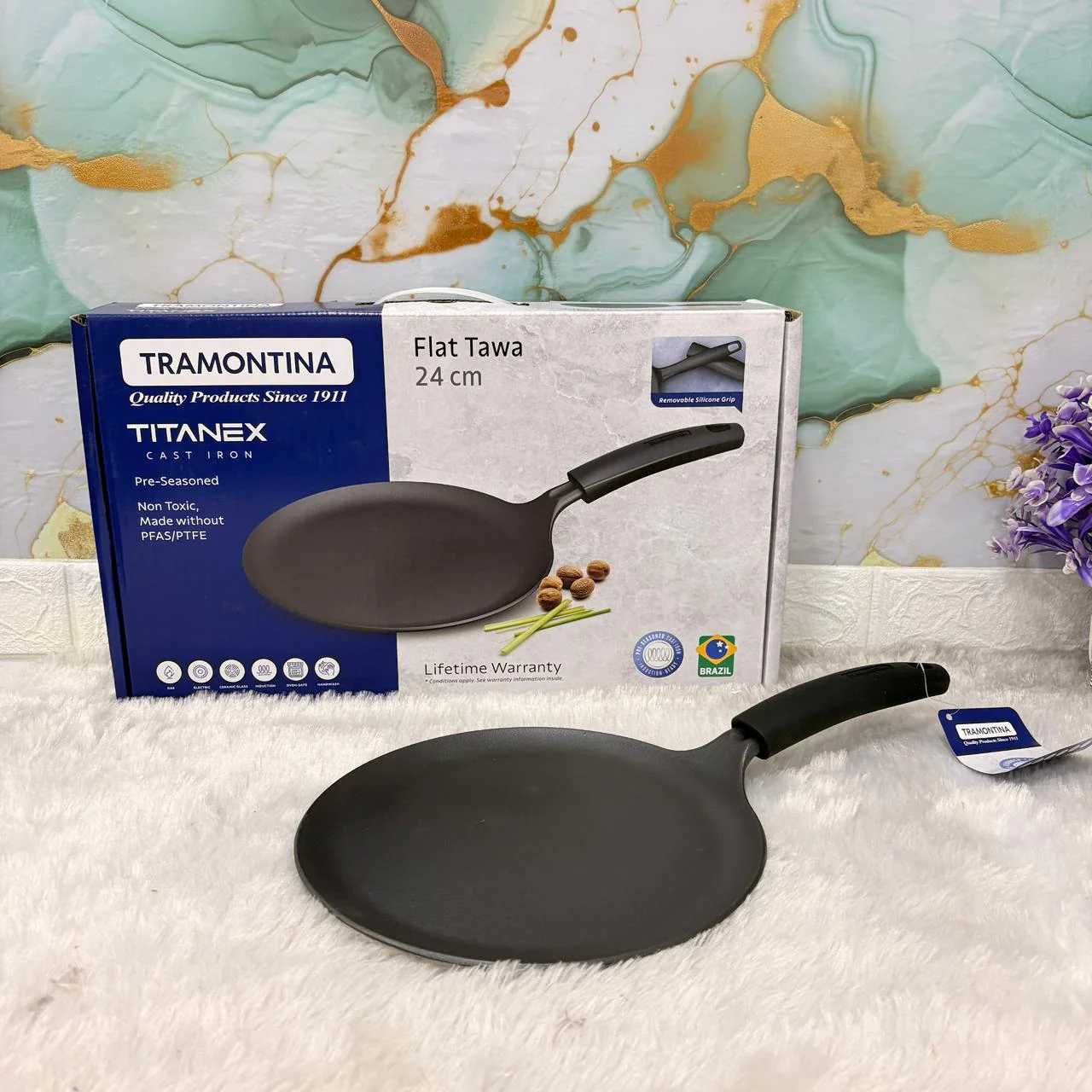 AM7402 Tramontina TITANEX Pre-Seasoned Cast Iron Dosa Tawa - 24 cm - Image 2