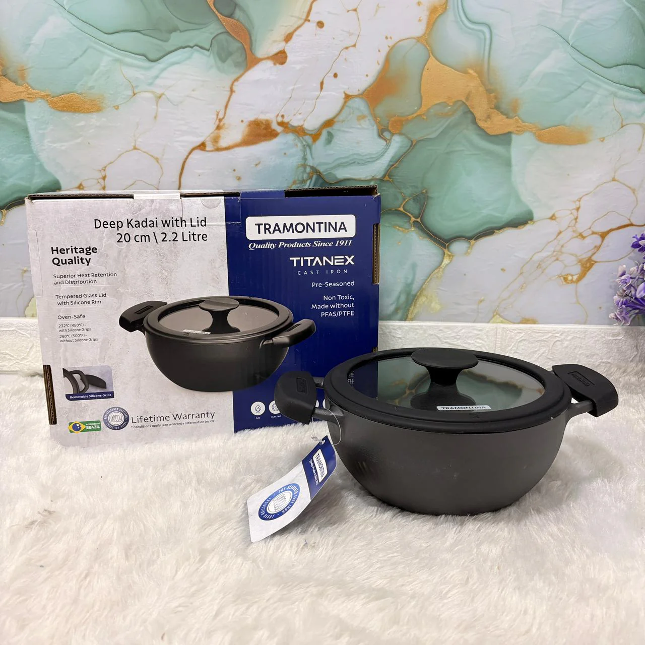 AM7411 Tramontina TITANEX Pre-seasoned Cast Iron Deep Kadai - 20 cm - Image 2