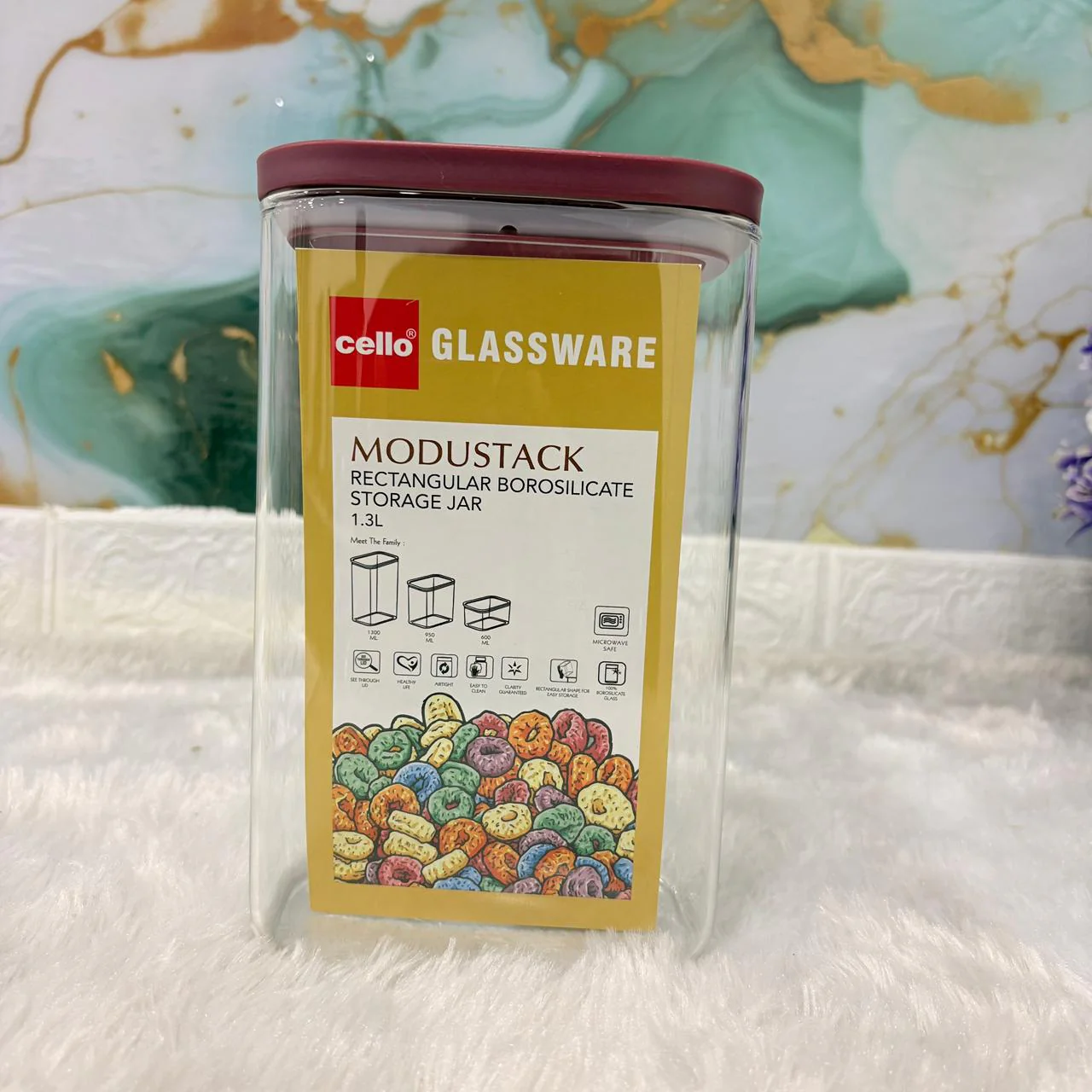 AM7442 Cello Modustack Rectangular Borosilicate Storage Jar, 1.3L - Image 3