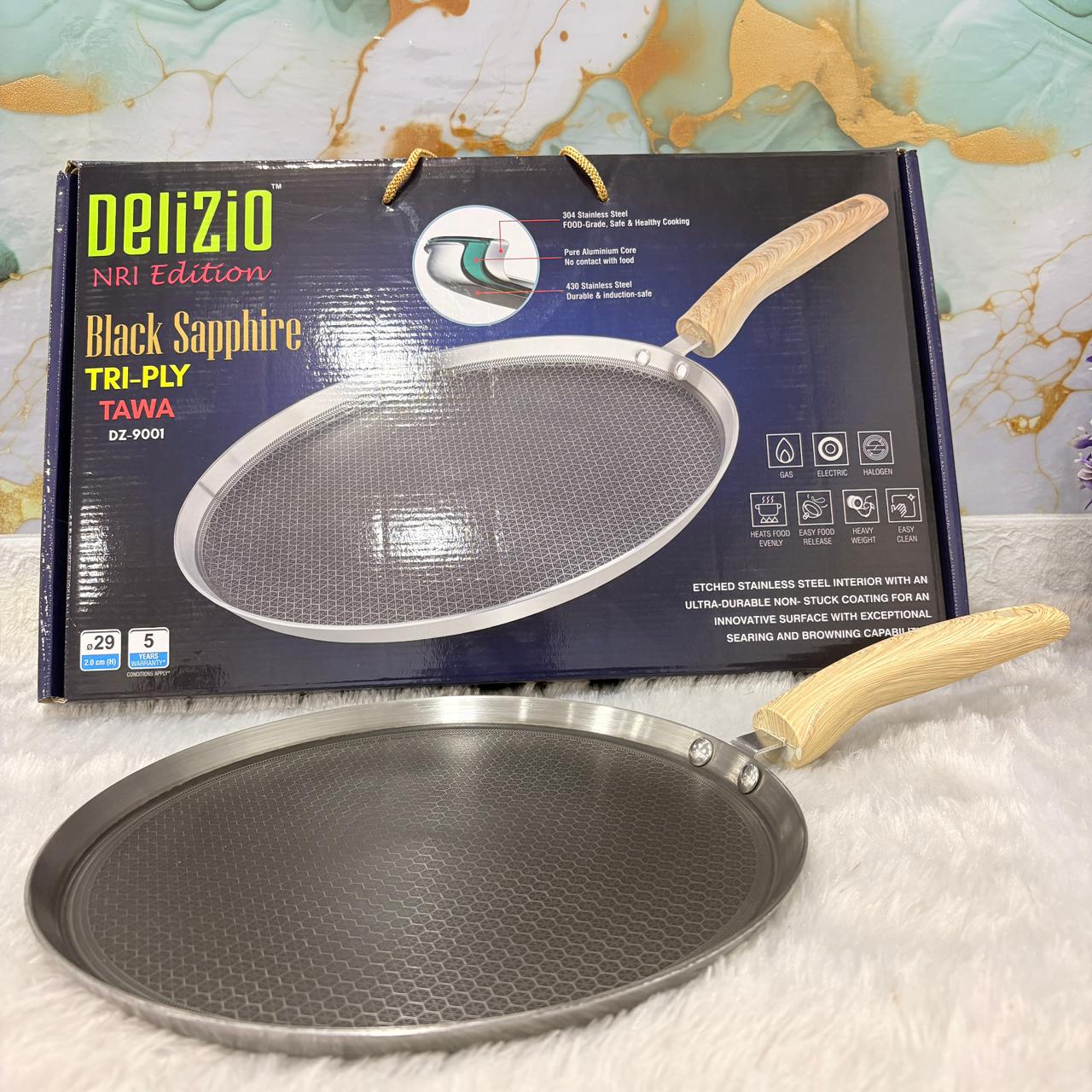 AM7443 Delizio Black Sapphire Tri-Ply Tawa (29cm) – NRI Edition - Image 4