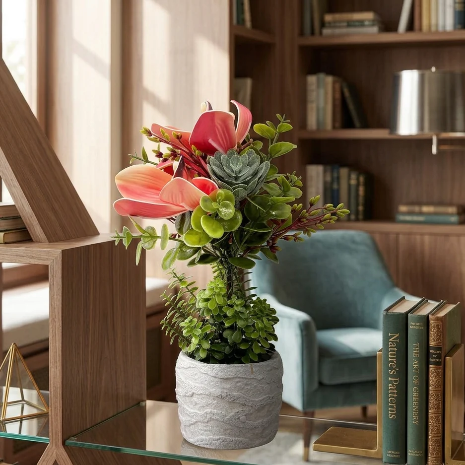 AM7447 Artificial Orchid Potted Plant with Heart-Cutout Gift Box - Image 2