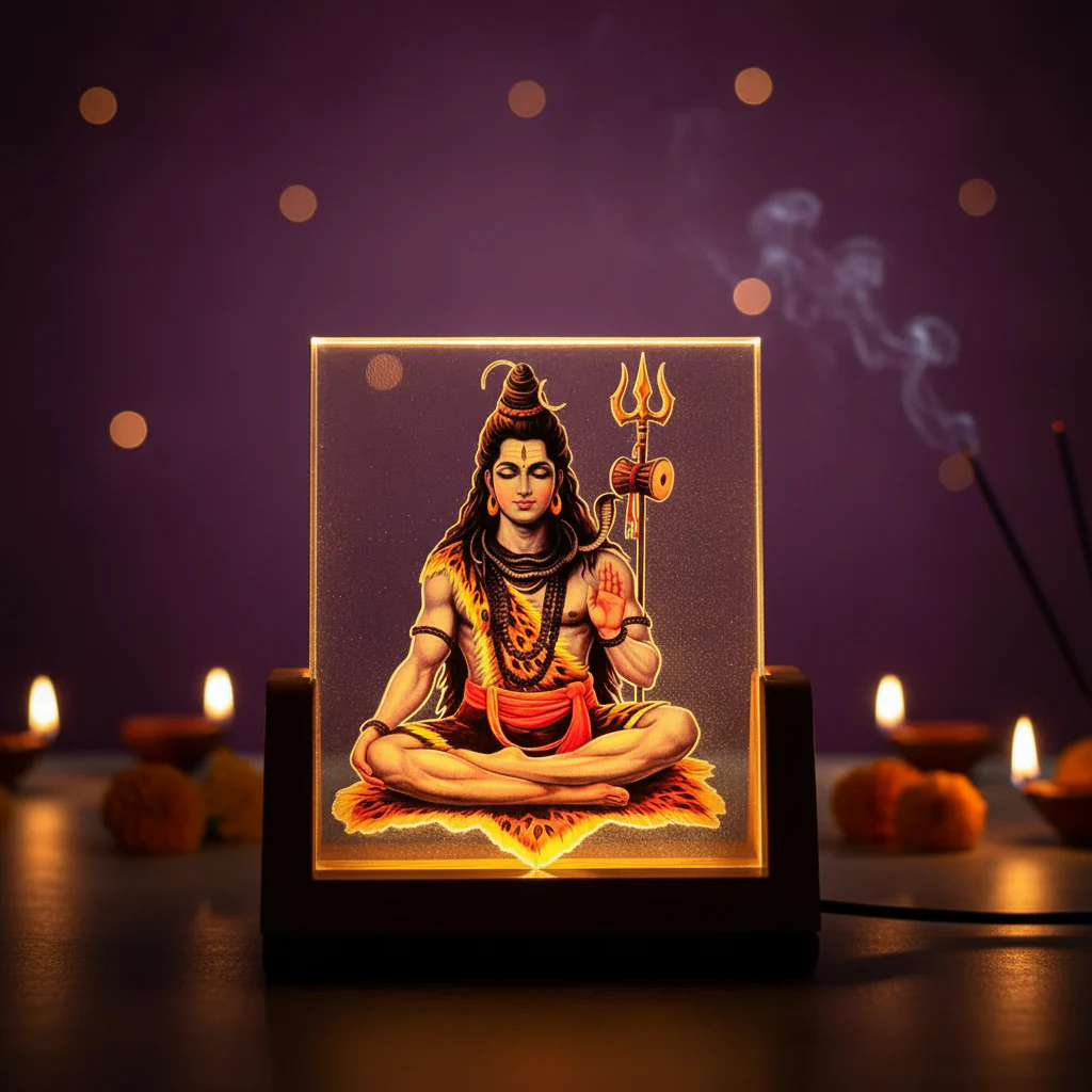 AM7456 Lord Shiva 3D Illusion LED Night Light with Wooden Base Decor
