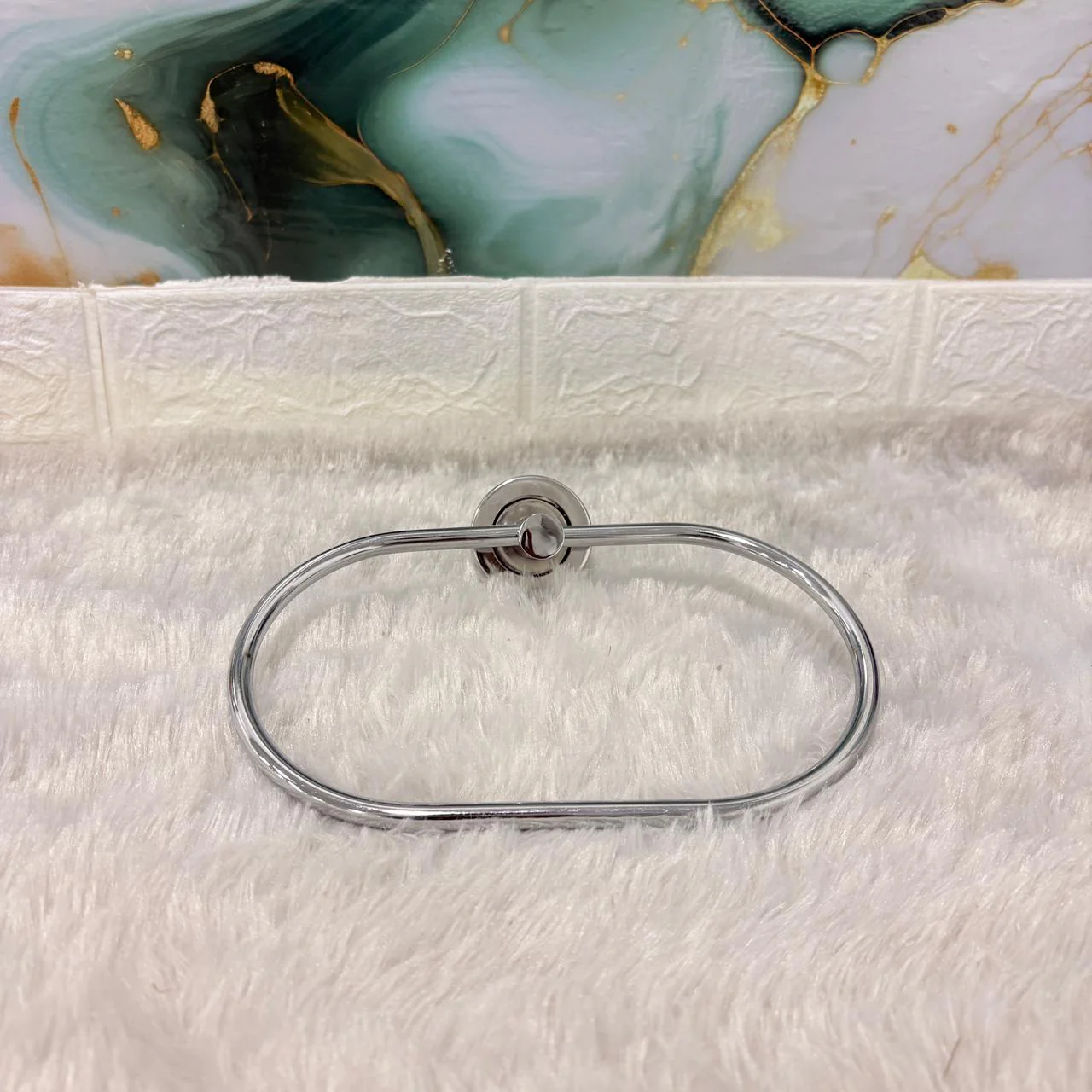 AM7471 Modern Oval Chrome Wall-Mounted Towel Ring - Image 7