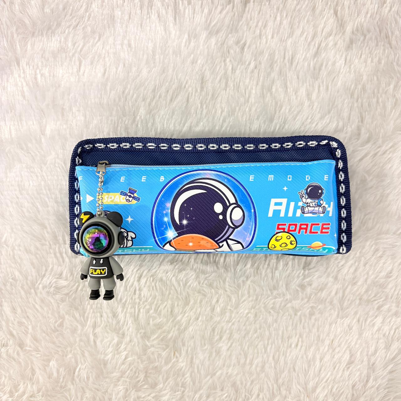 AM7473 Kids Pencil Case with Astronaut Theme, Blue Space Design, Zipper Pouch with Charm - Image 5