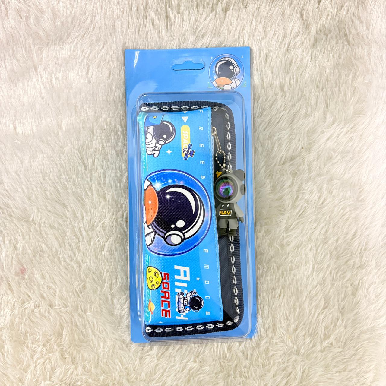 AM7473 Kids Pencil Case with Astronaut Theme, Blue Space Design, Zipper Pouch with Charm - Image 6