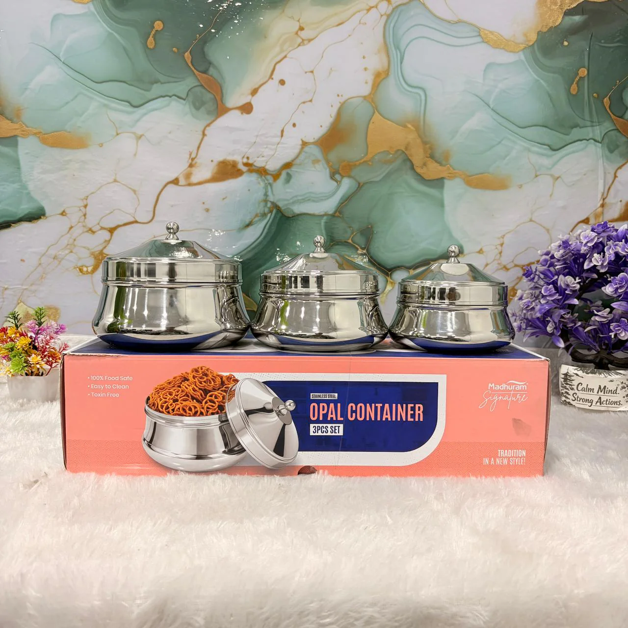 AM7480 Madhuram Signature Opal Stainless Steel Multipurpose Container Set of 3 - Image 2