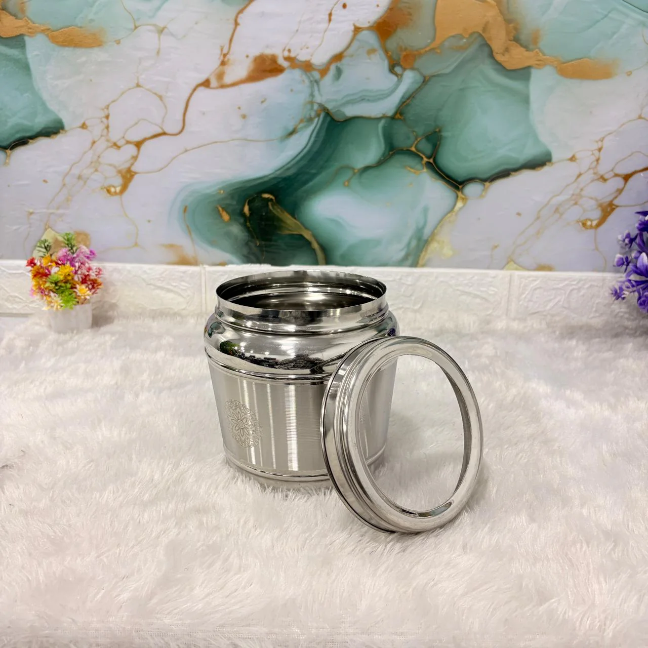 AM7490 Madhuram Marigold Stainless Steel Storage Jar with Transparent Lid (No.2) - Image 3