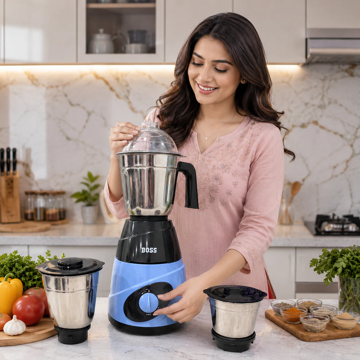 AM7507 BOSS Thunder B-272 550W Mixer Grinder with 3 Stainless Steel Jars - Image 2