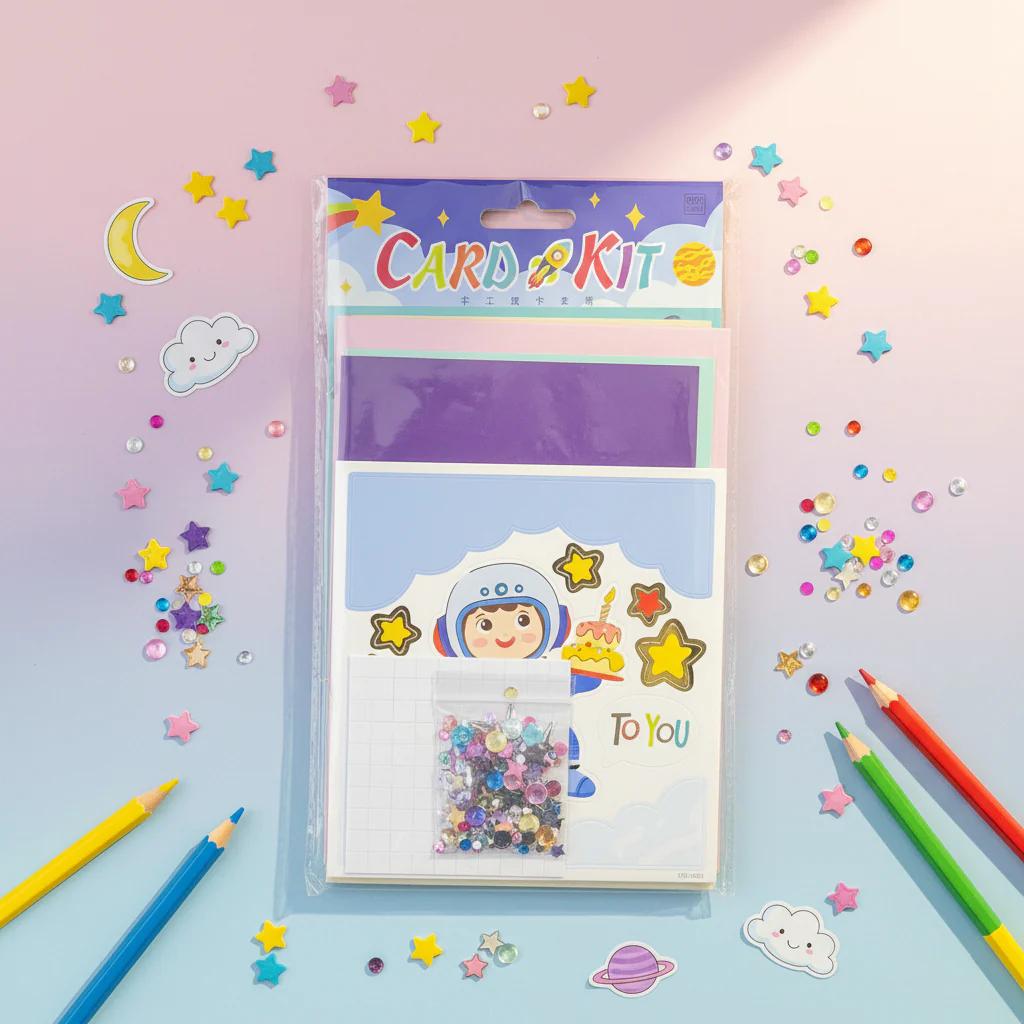 AM7518 Artistic Greeting Card DIY Activity Pack - Fun Stickers & Rhinestone Embellishment Kit for Kids Crafts - Image 2