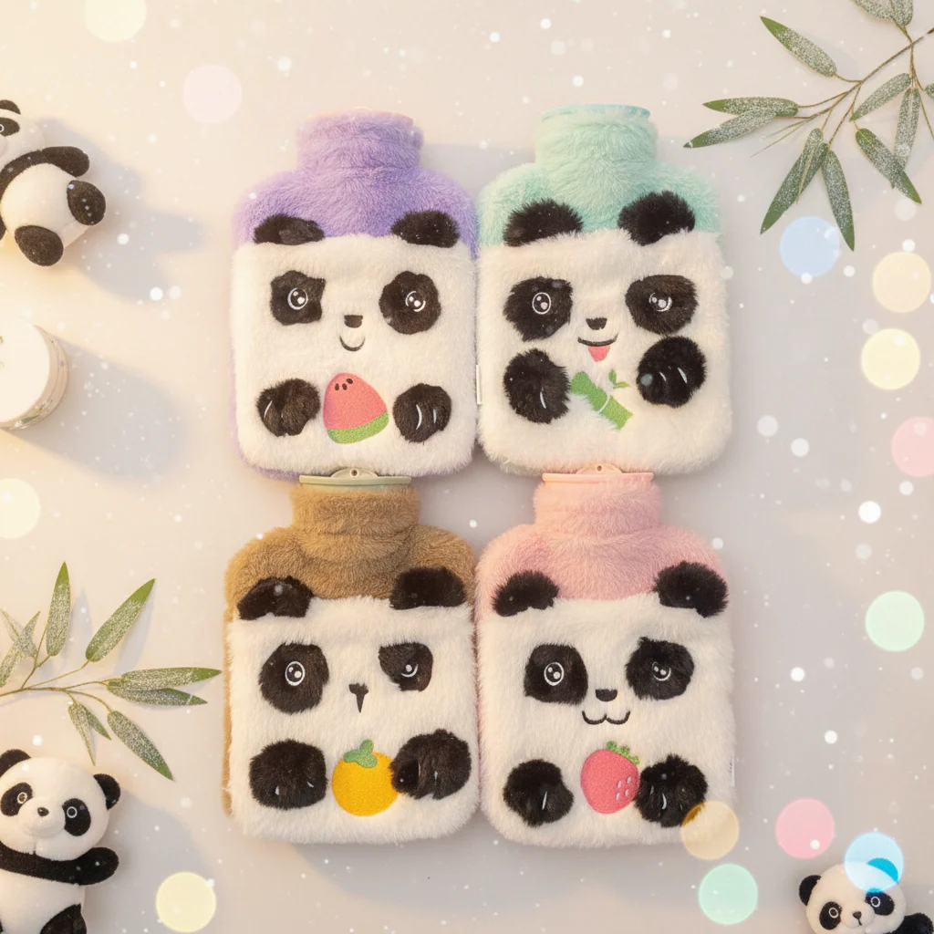 AM7532 Cute Panda Plush Hot Water Bag with Fruit Designs - Image 2