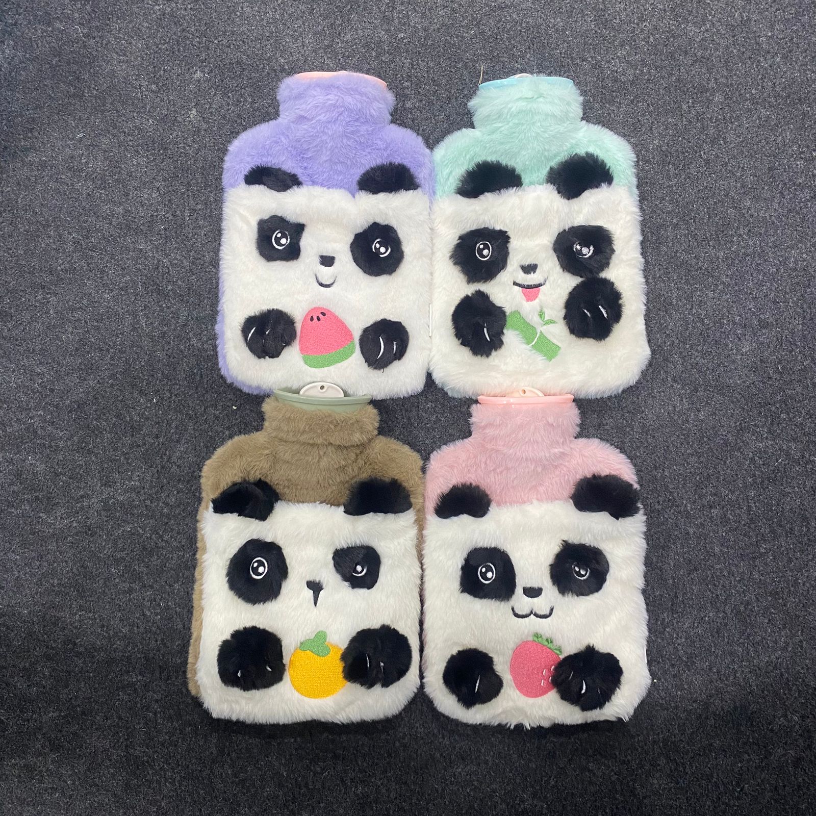 AM7532 Cute Panda Plush Hot Water Bag with Fruit Designs - Image 3