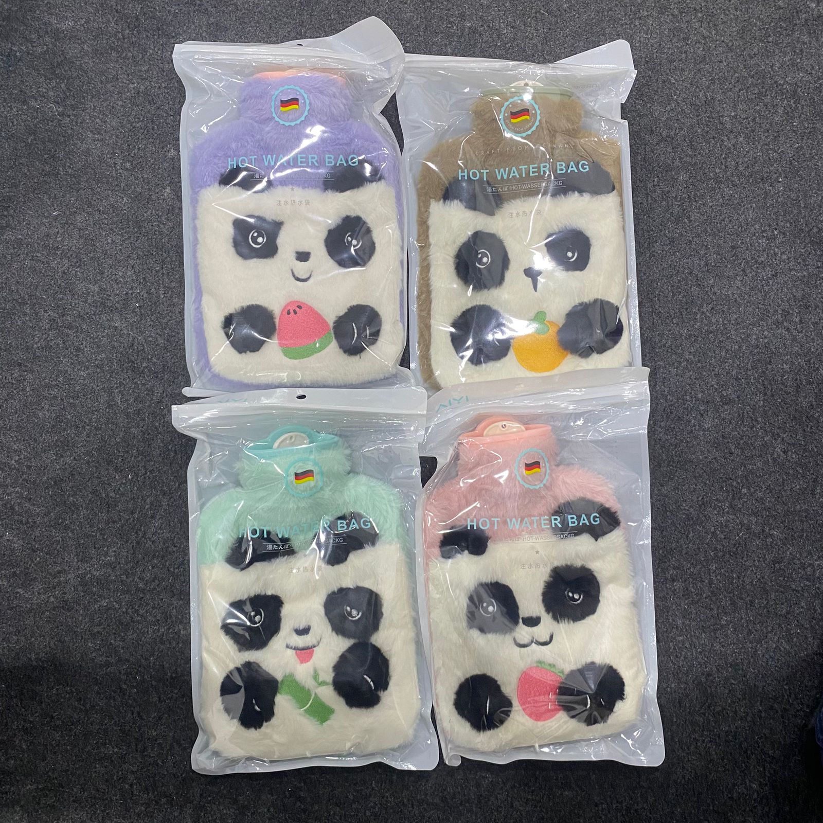 AM7532 Cute Panda Plush Hot Water Bag with Fruit Designs - Image 5