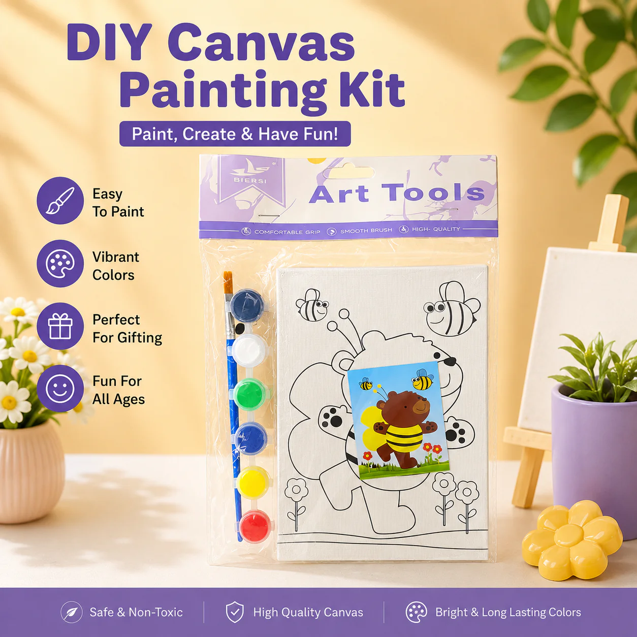 AM7535 Kids' DIY Canvas Painting Kit β Bee & Bear Theme