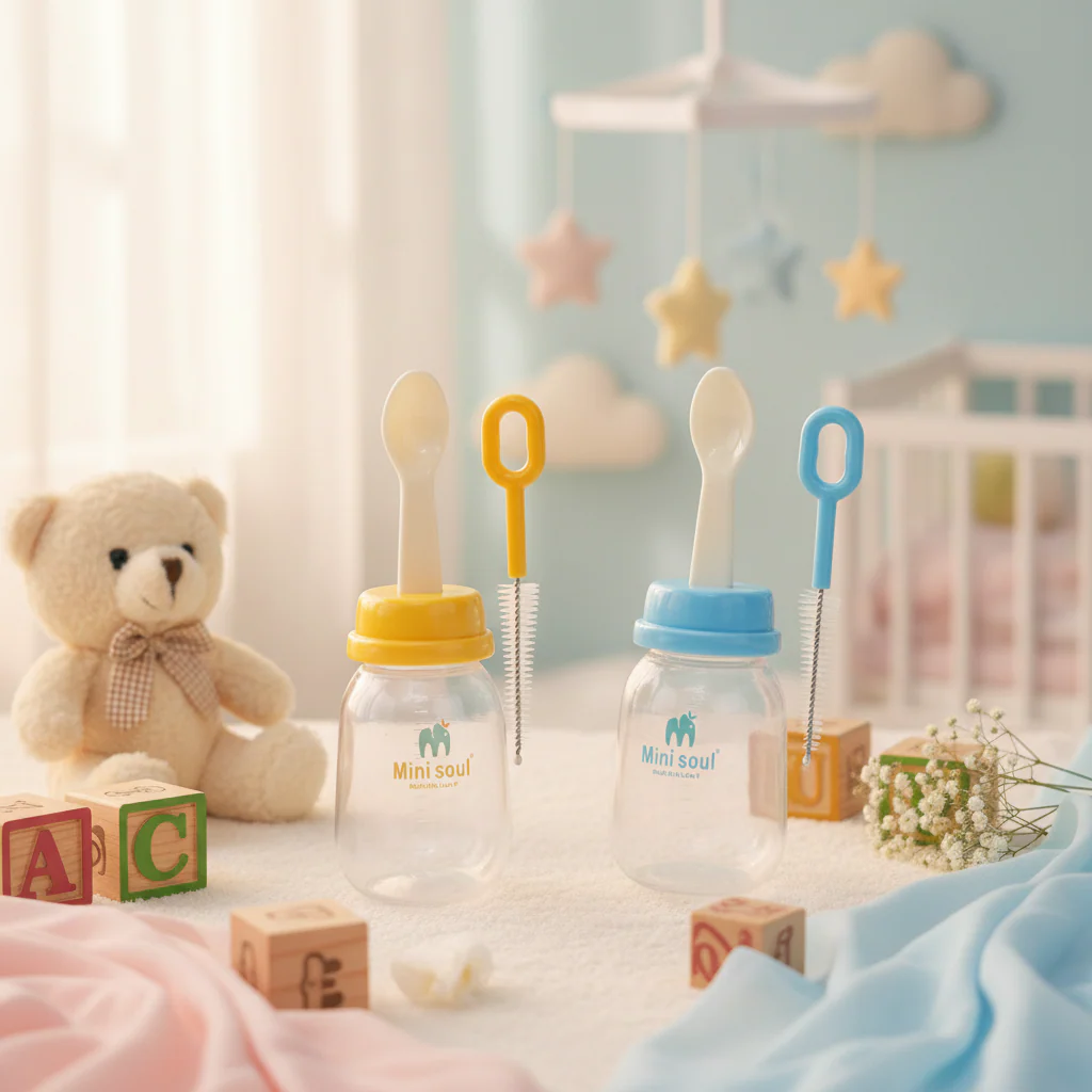 AM7554 Mini Soul PP Weaning Feeding Bottle with Spoon (120ml) COM-3039 (1-Pcs) - Image 2