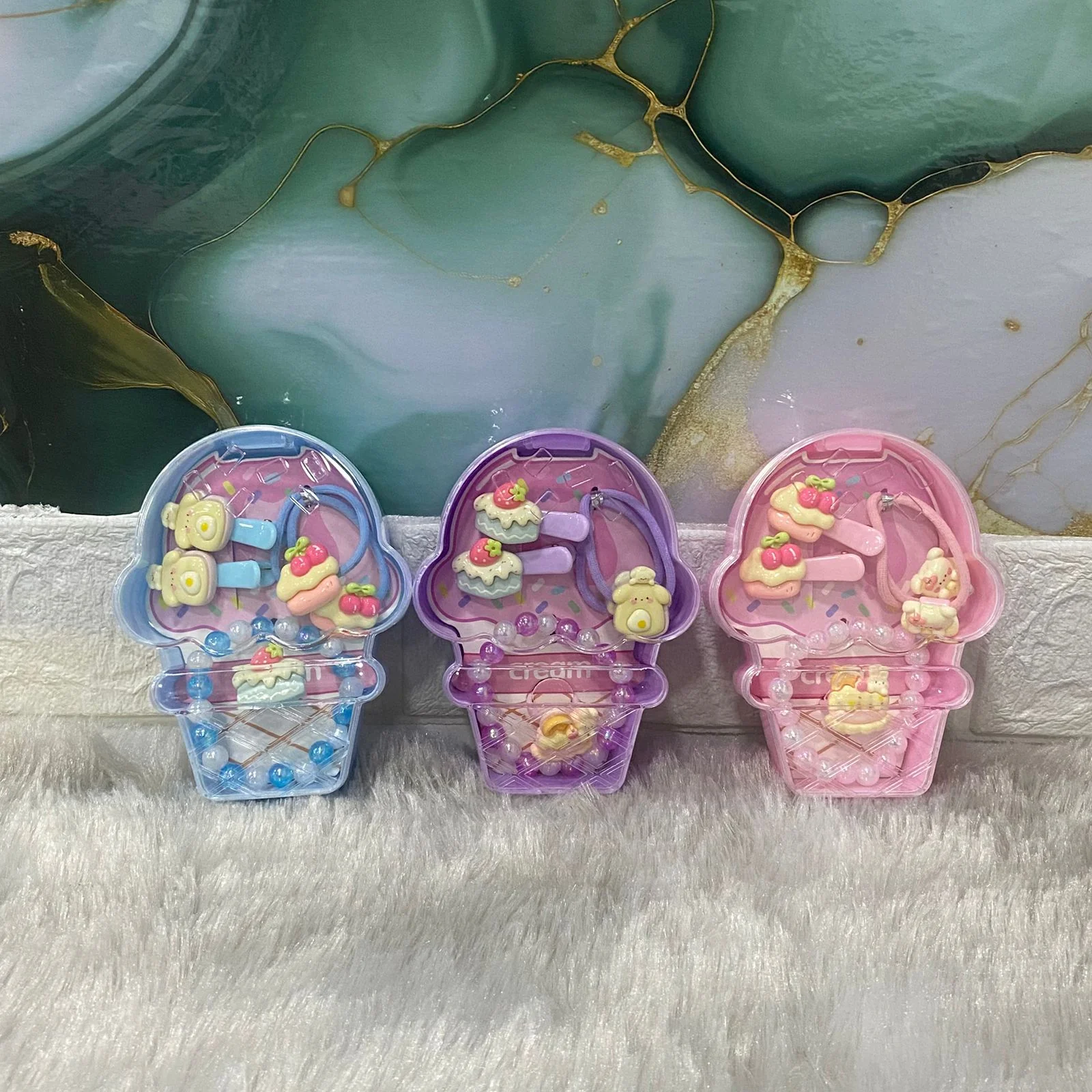 AM7560 Sweet Ice Cream Style Accessory Kit for Kids – Beaded Bracelet, Hair Clips, and Elastic Ties 6088 (1-Pcs) - Image 3