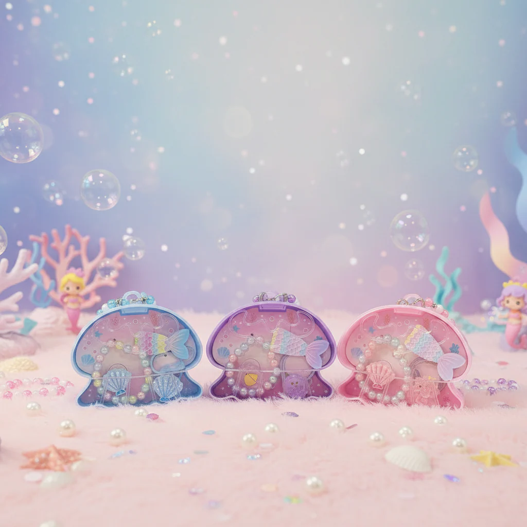 AM7561 Mermaid Theme Jellyfish Shaped Jewelry Purse Set for Kids – Beaded Bracelet and - Image 2