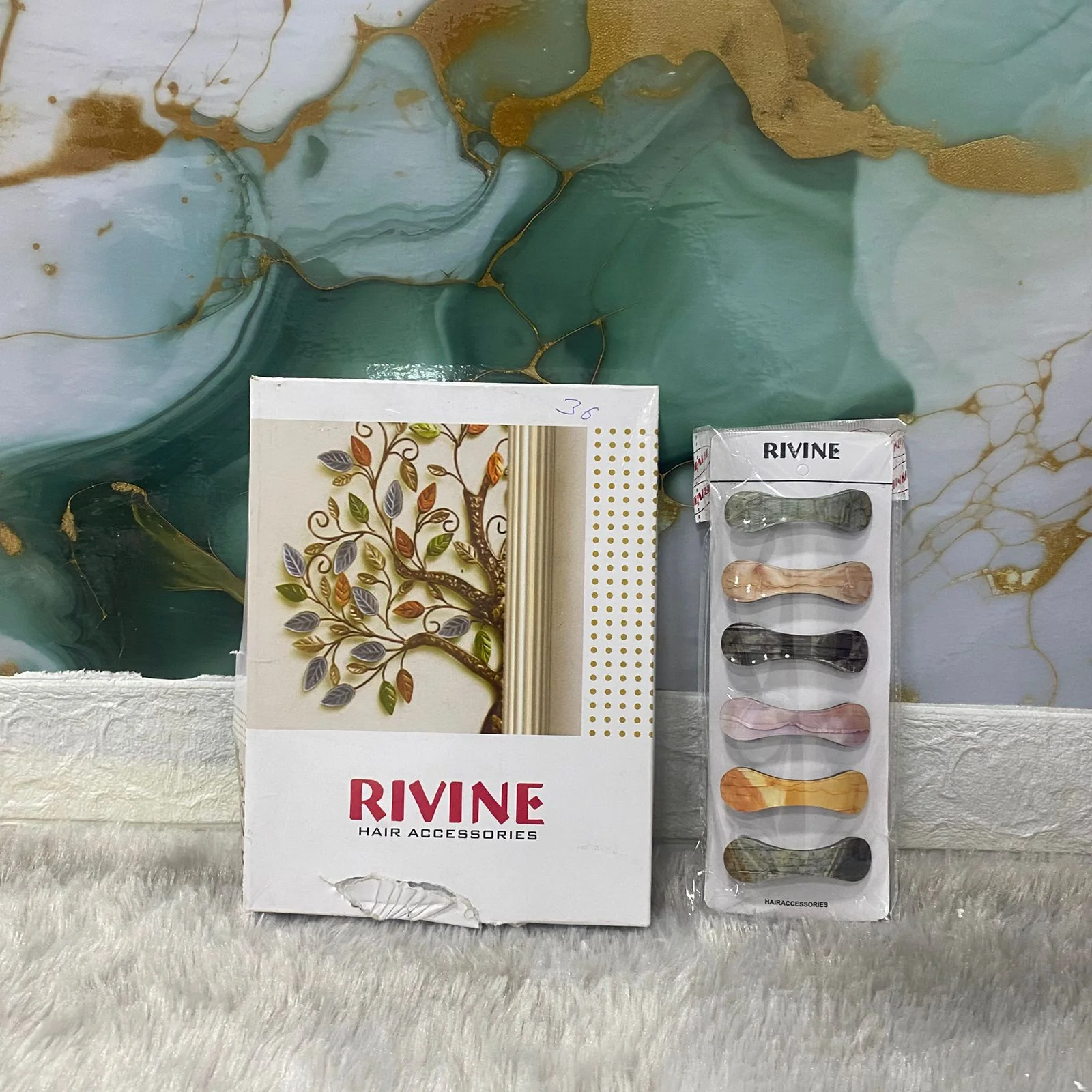 AM7570 Rivine Elegant Marble Print Tic Tac Hair Clips for Women & Girls - 1-Pcs Multi-Color Hair Accessories - Image 3