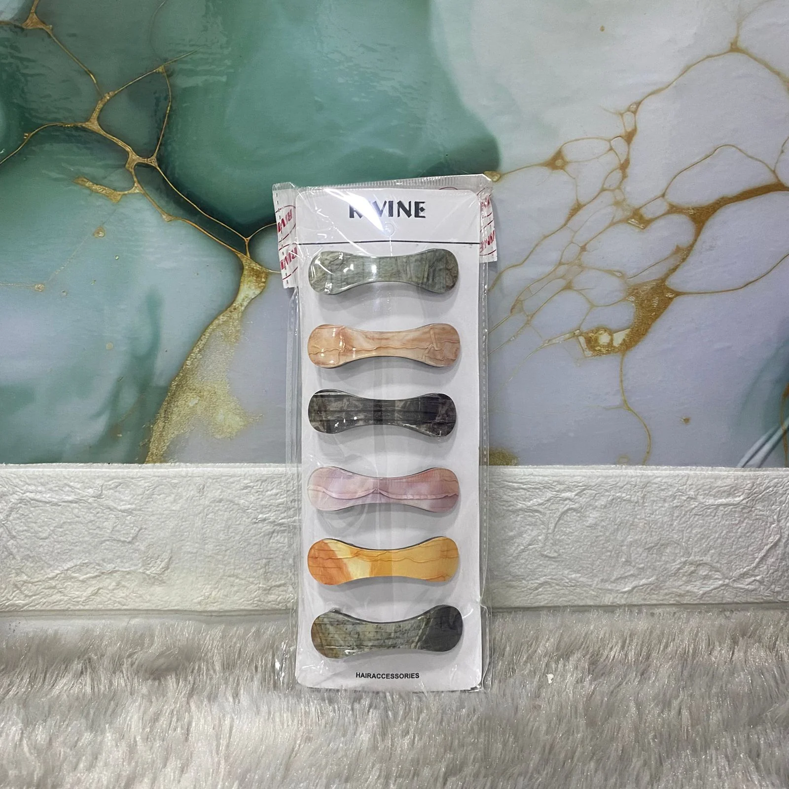 AM7570 Rivine Elegant Marble Print Tic Tac Hair Clips for Women & Girls - 1-Pcs Multi-Color Hair Accessories - Image 5