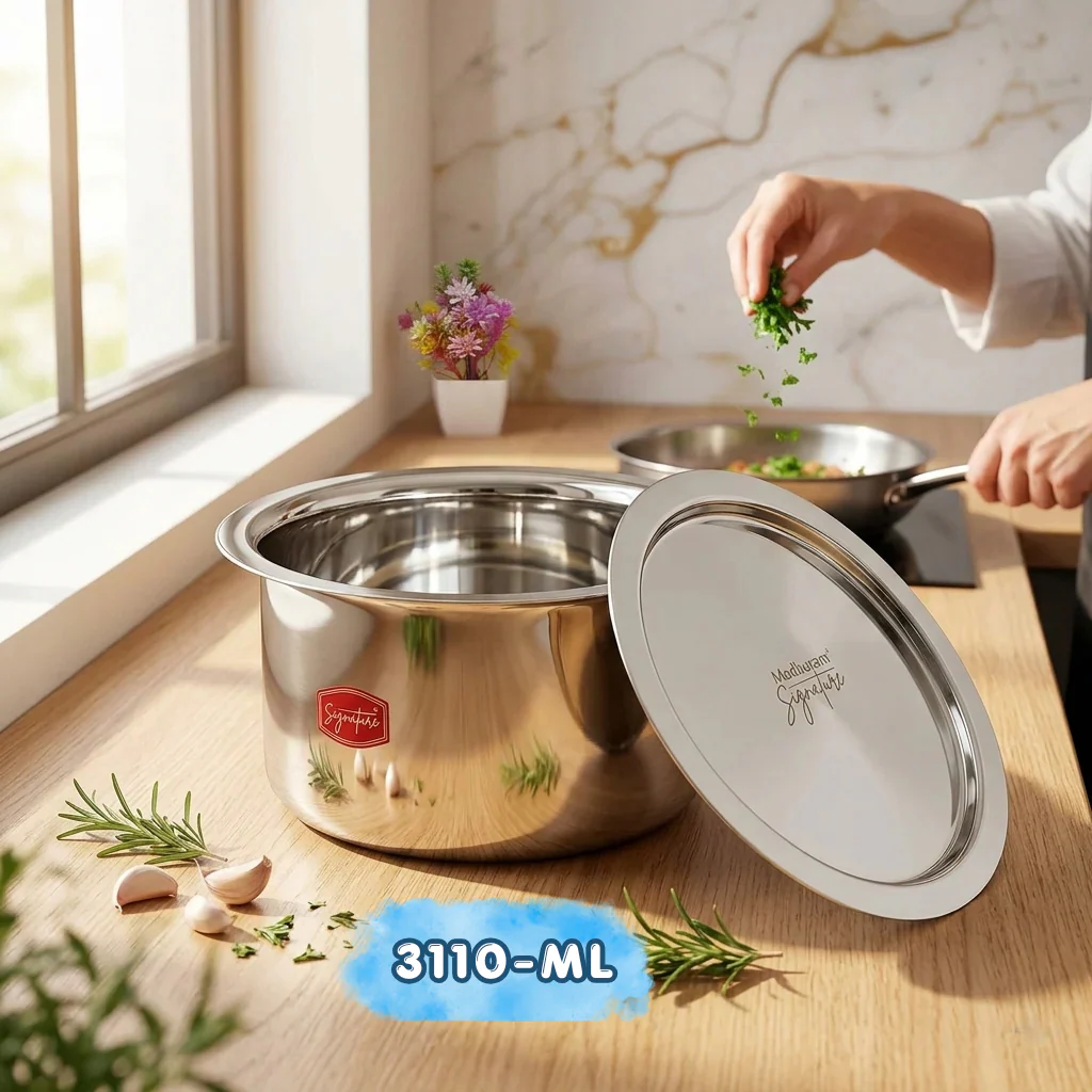 AM7599 Madhuram Signature 3110ml Stainless Steel Deep Tope with Lid (11x19x19 cm)