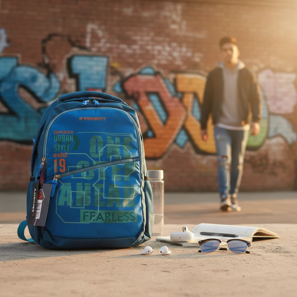AM7602 Priority Starlet 007 Trendy College Backpack with Multi Compartment Storage Cyan Blue - Image 2