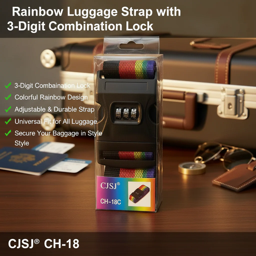 AM7615 CJSJ CH-18C Multicolored Adjustable Luggage Strap with 3 Digit Combination Lock Buckle - Image 2