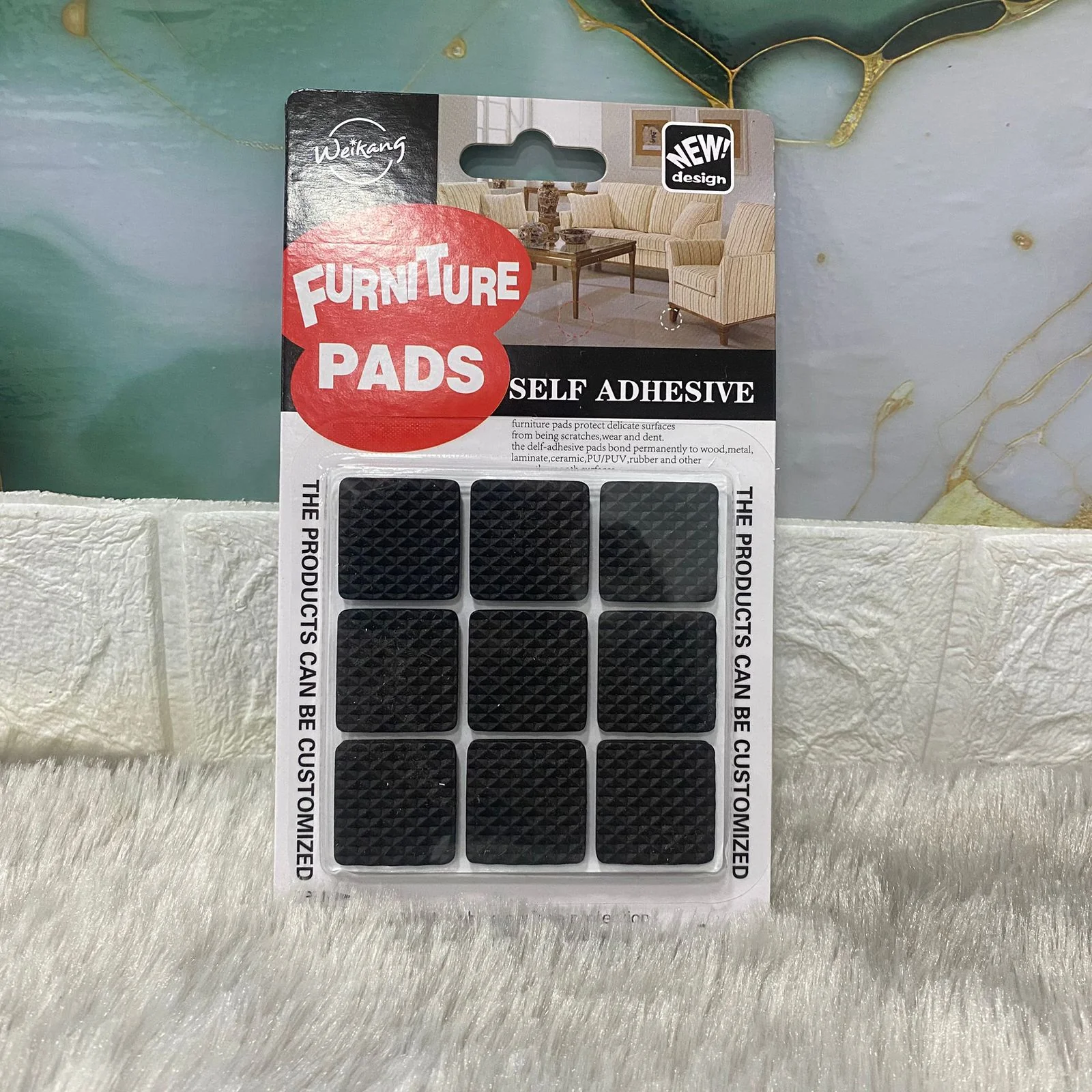 AM7622 Weikang 2.5x2.5cm Self Adhesive Rubber Furniture Pads Square Floor Protectors Pack of 18 - Image 2