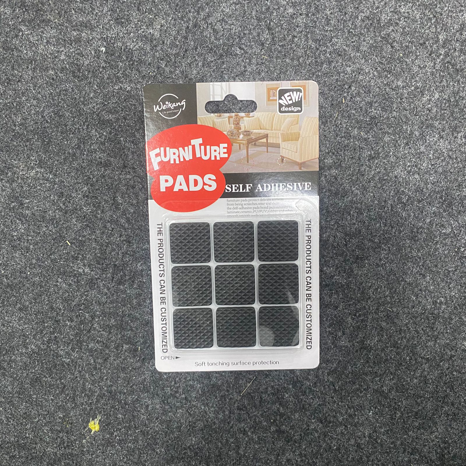 AM7622 Weikang 2.5x2.5cm Self Adhesive Rubber Furniture Pads Square Floor Protectors Pack of 18 - Image 3