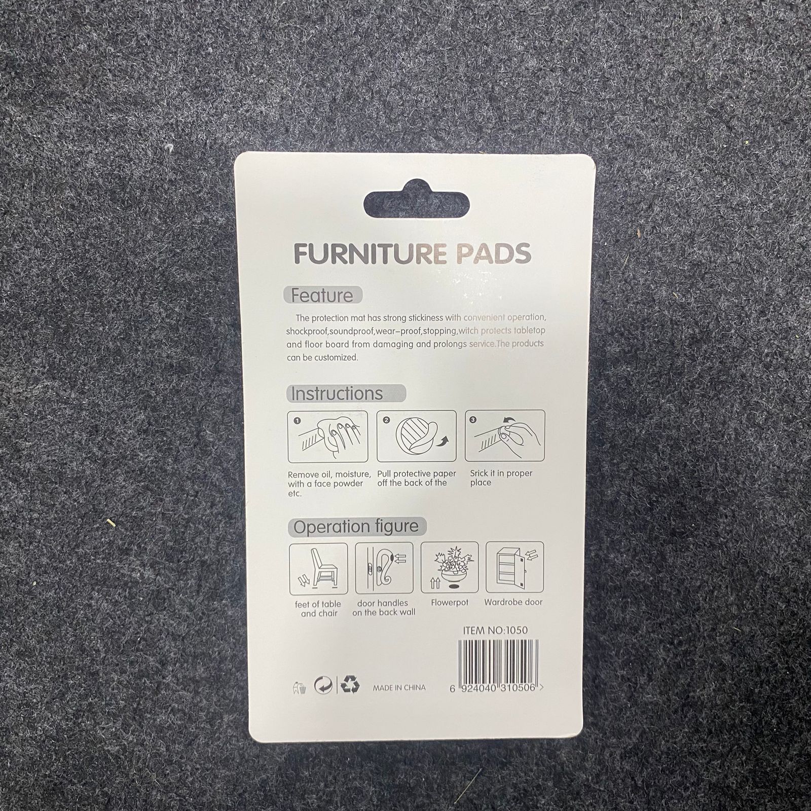 AM7622 Weikang 2.5x2.5cm Self Adhesive Rubber Furniture Pads Square Floor Protectors Pack of 18 - Image 4
