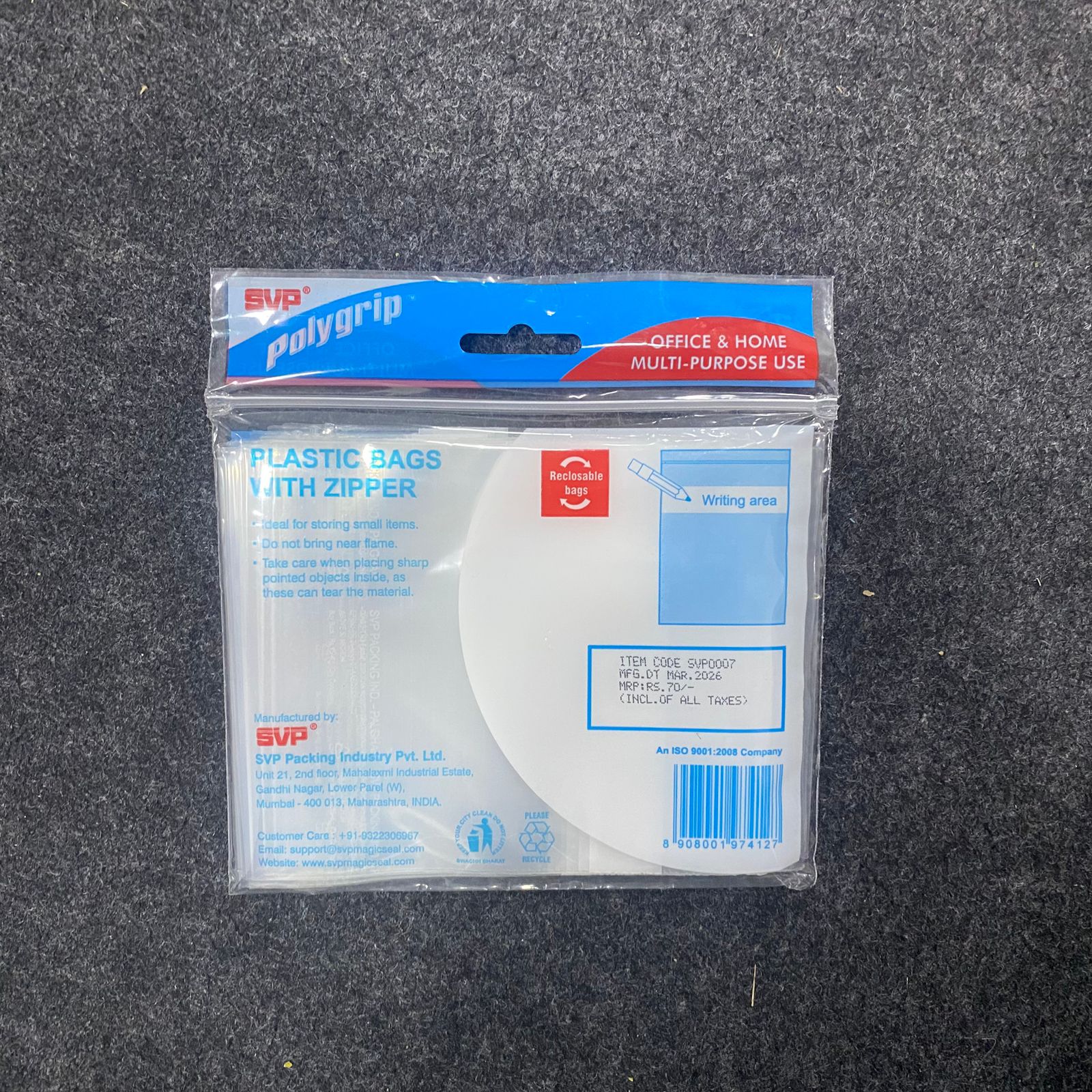 AM7638 SVP Polygrip Multipurpose Transparent Plastic Zipper Storage Bags, 12.5x15.0 cm, 20 Pieces Pack - Image 2